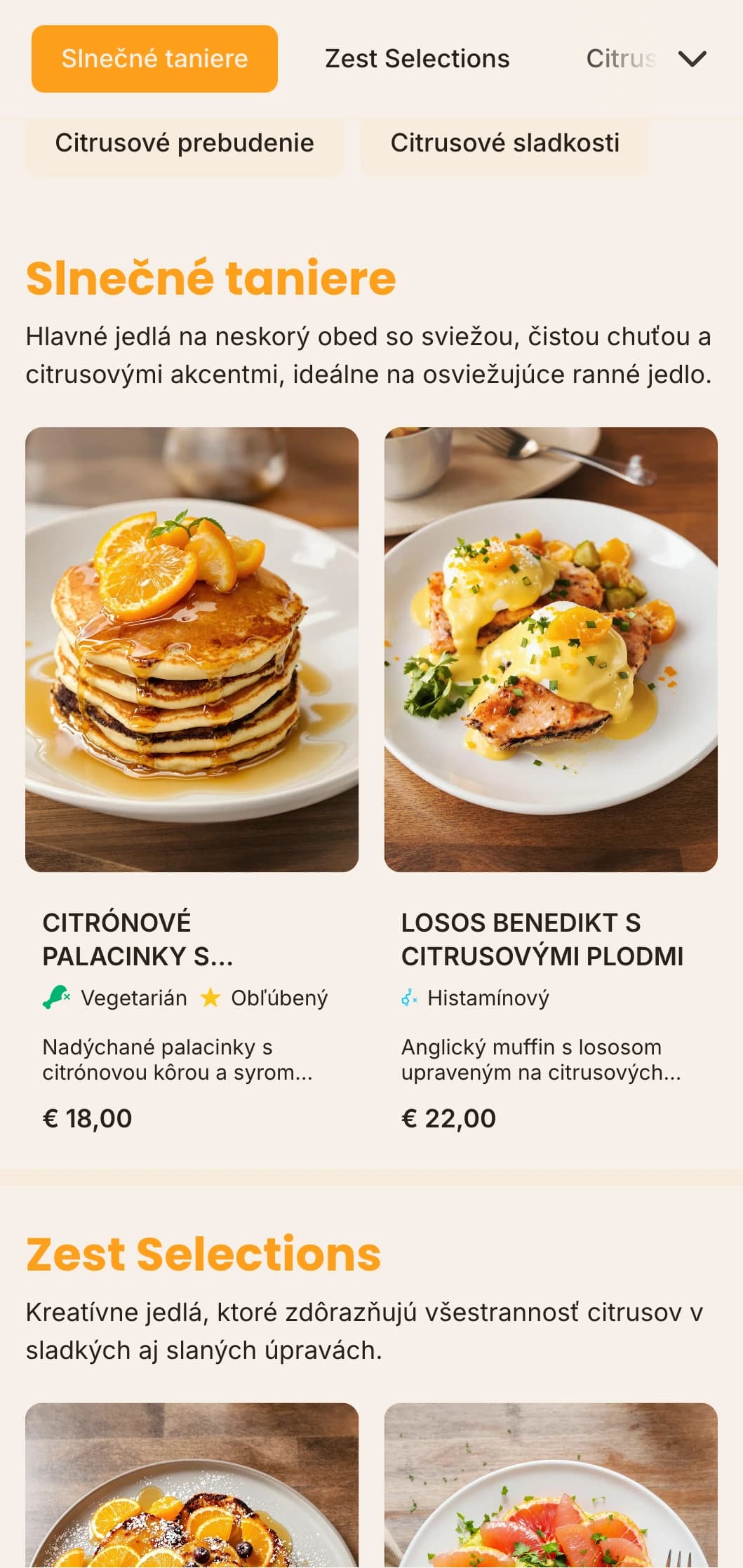 Svetlá, energická šablóna na brunch s pikantnými pomarančovými akcentmi, ideálna pre džúsové bary a kaviarne zamerané na zdravie.