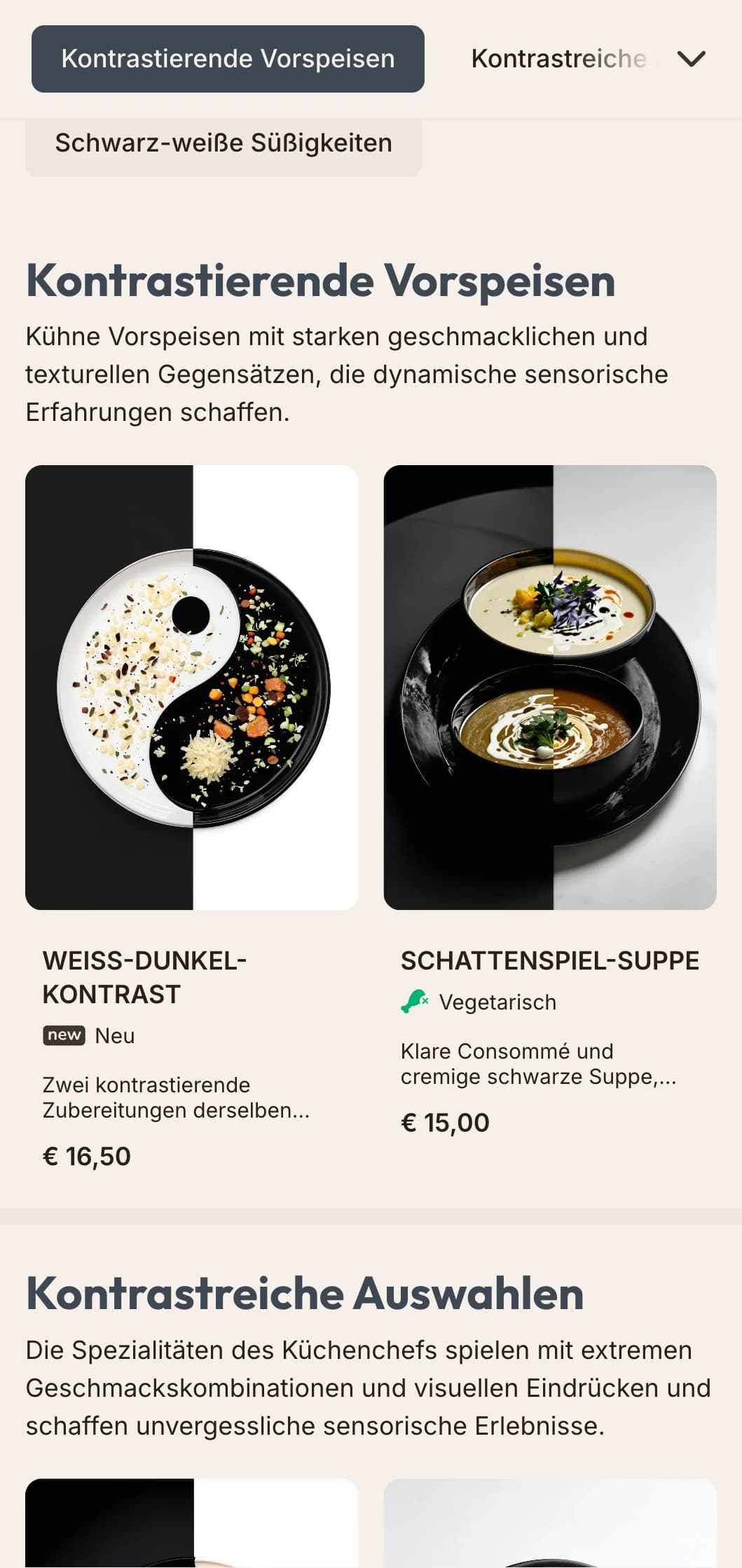 Strenges, schwarz-weißes Mittagsmenü-Design mit hohem Kontrast und fetter Typografie, perfekt für minimalistische Restaurants und zeitgenössische Kunsträume.
