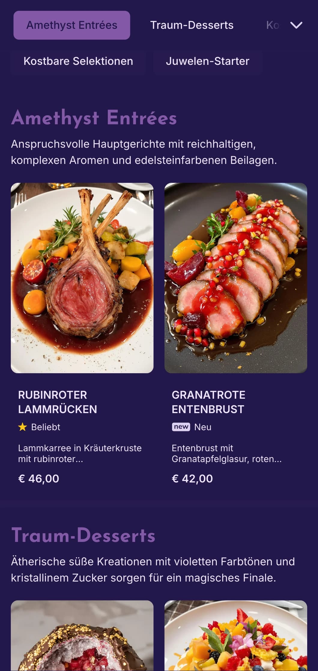 Ein faszinierendes Konzept in Violett mit modernen, luxuriösen Elementen, inspiriert von wertvollen Edelsteinen.