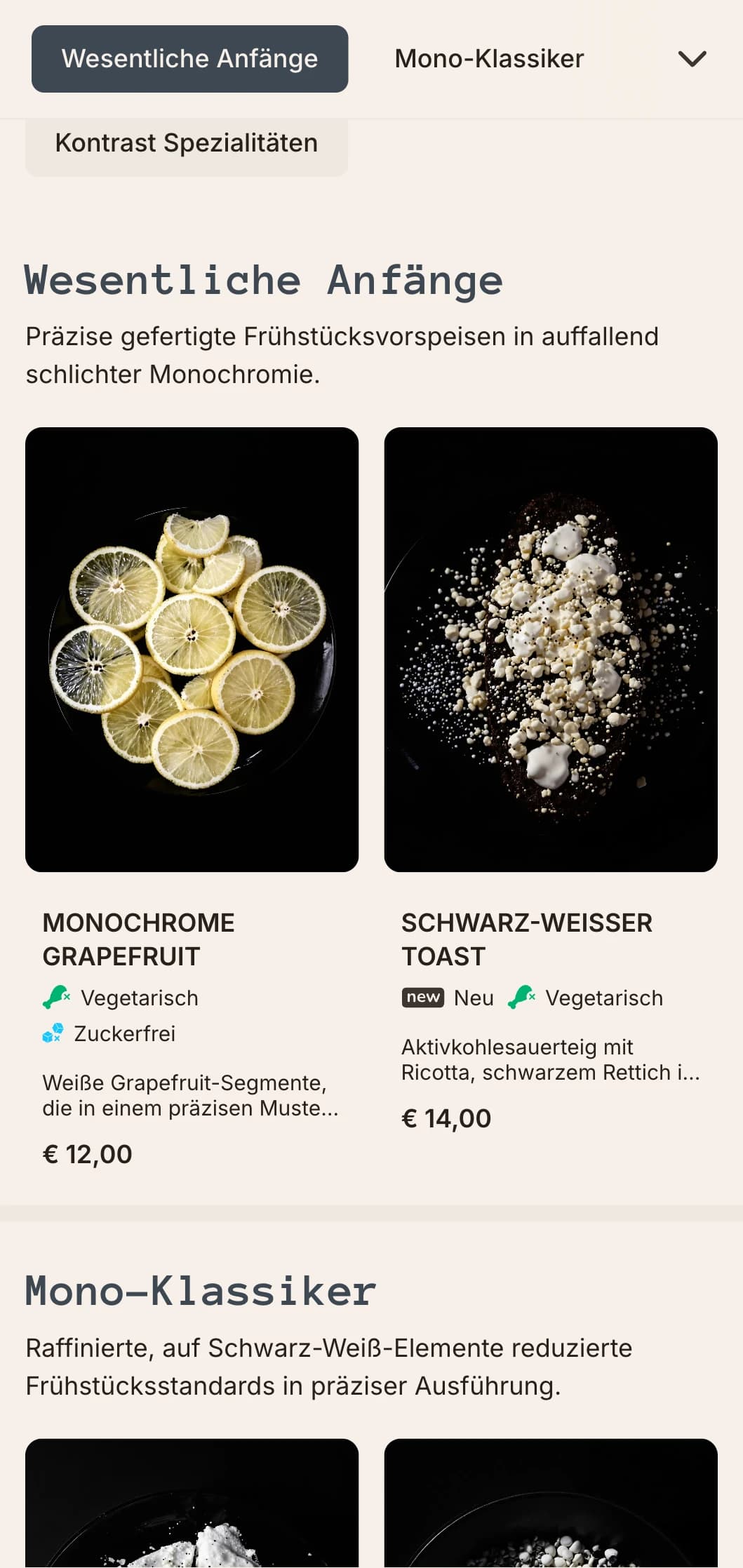 Elegante, einfarbige Morgenmahlzeiten mit präziser Zusammensetzung und modernen Geschmacksprofilen.