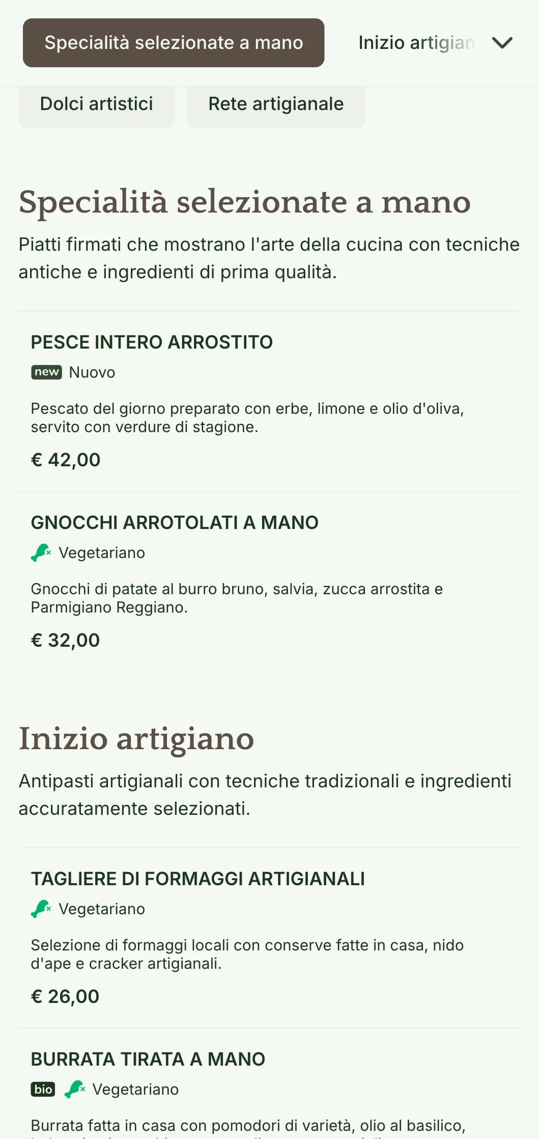 Un menu per la cena caldo e artigianale, caratterizzato da elementi di design ispirati all'artigianato e da toni terrosi, perfetto per i ristoranti che puntano sulla cucina artigianale.