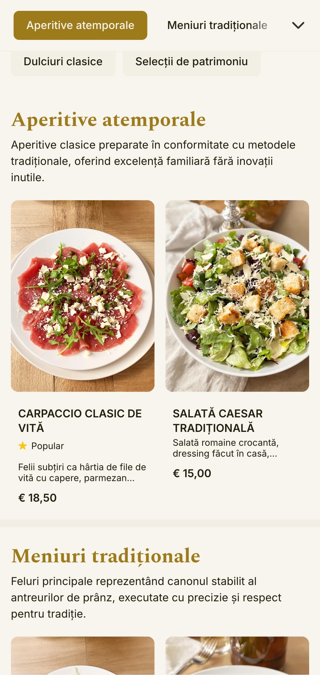 Design atemporal, elegant pentru meniul de prânz, cu tipografie echilibrată și spațiere rafinată, potrivit pentru restaurantele tradiționale cu reputație bine stabilită.