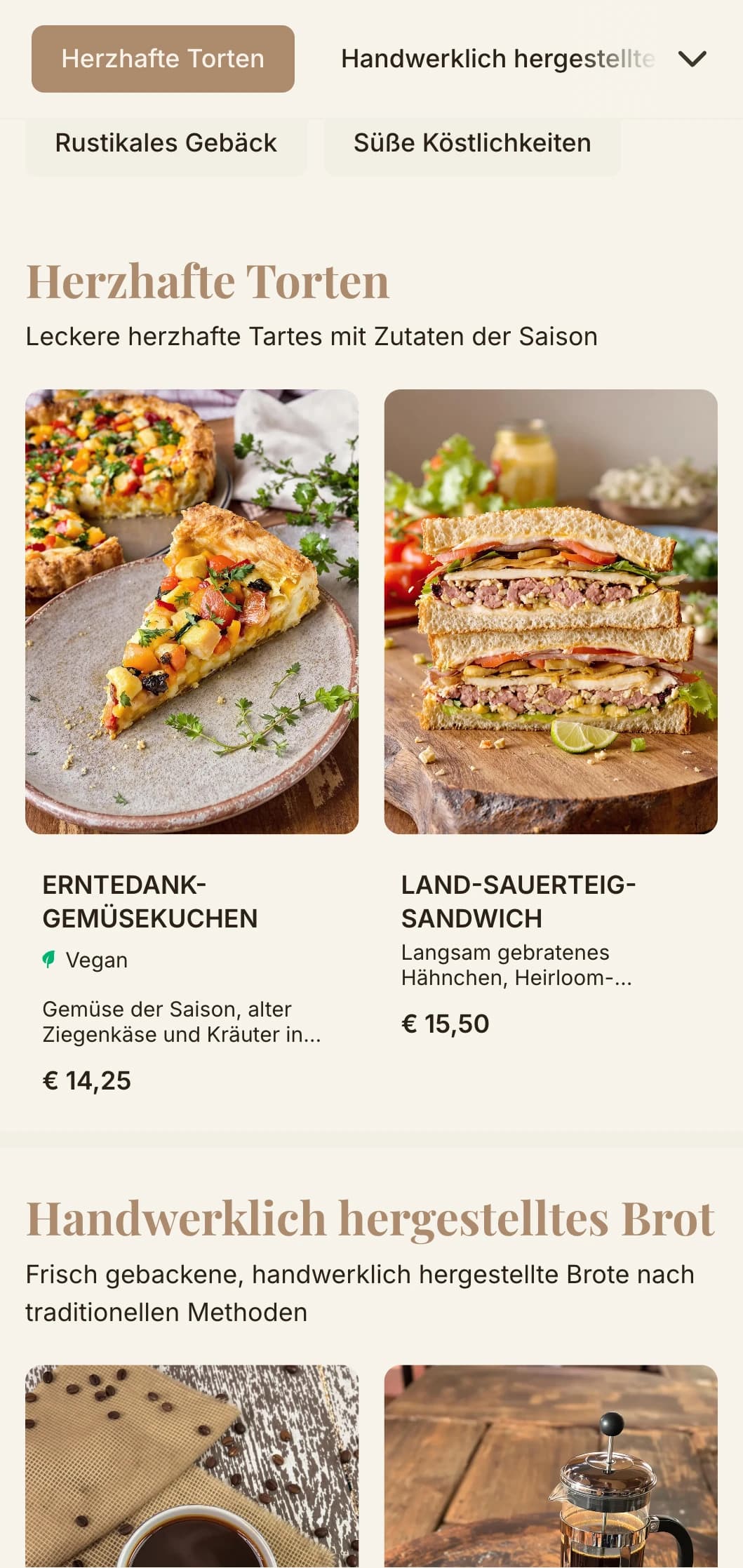 Erdtöne mit handwerklicher Typografie für Cafés und Konditoreien, die auf Backwaren spezialisiert sind.