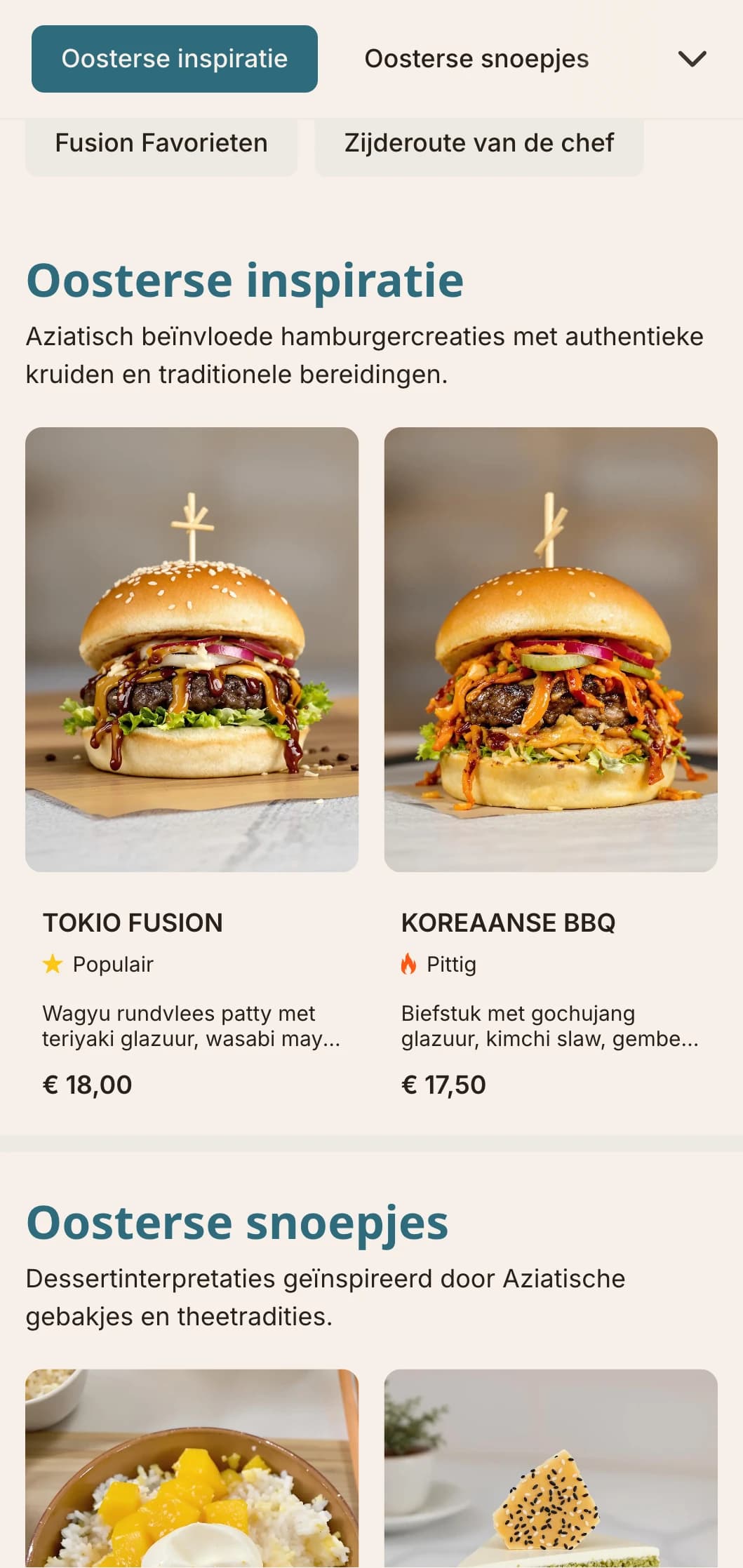 Oost ontmoet West burger fusion met Aziatisch geïnspireerde smaken en eigentijdse presentatie.