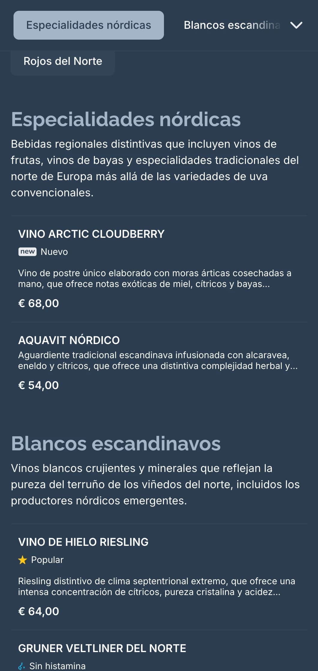Plantilla de carta de vinos de inspiración escandinava con tonos azules fríos y diseño minimalista, ideal para restaurantes nórdicos contemporáneos y vinotecas internacionales.