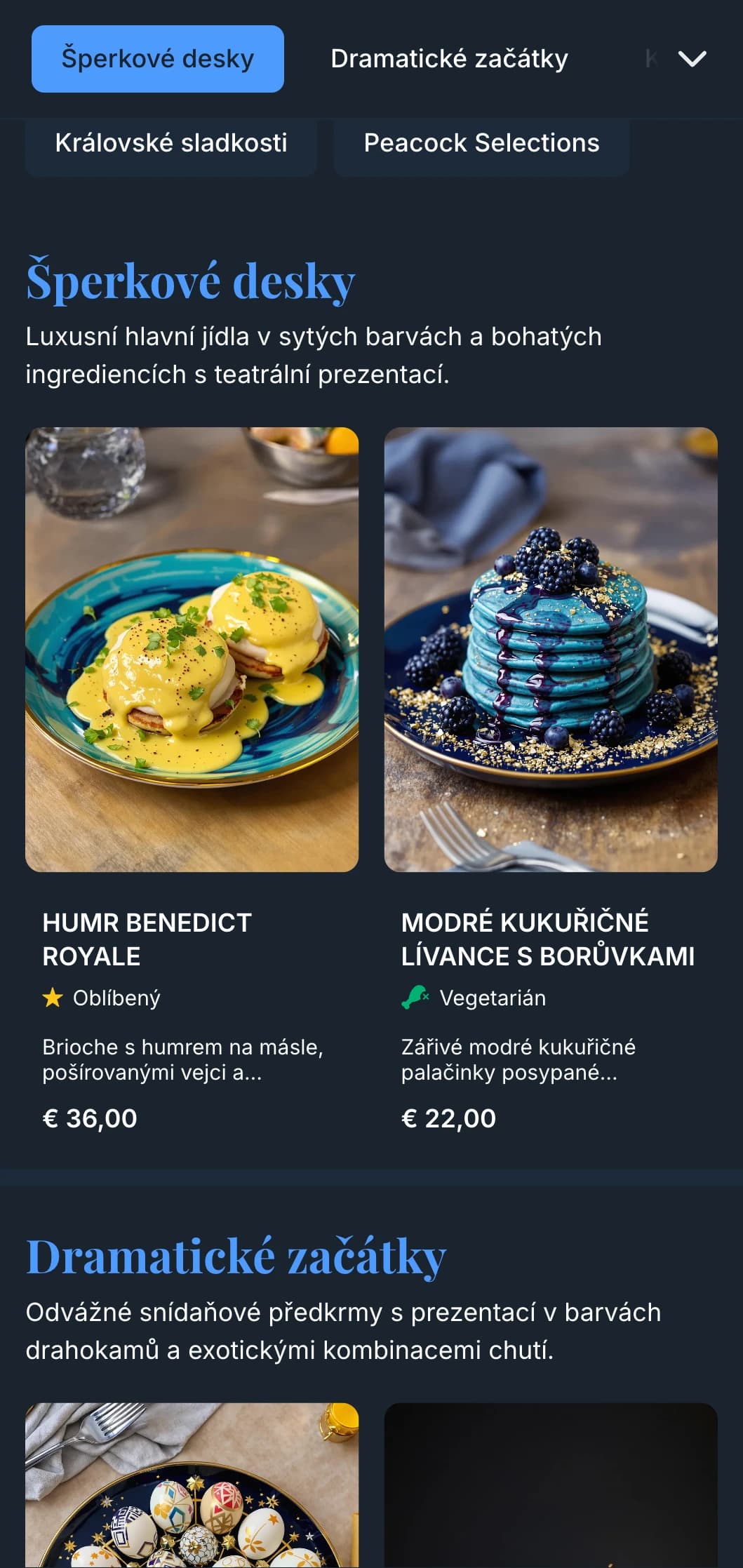 Šablona na brunch v bohatých šperkových barvách s elegantními detaily, vhodná pro luxusní kavárny a brunch pro zvláštní příležitosti.