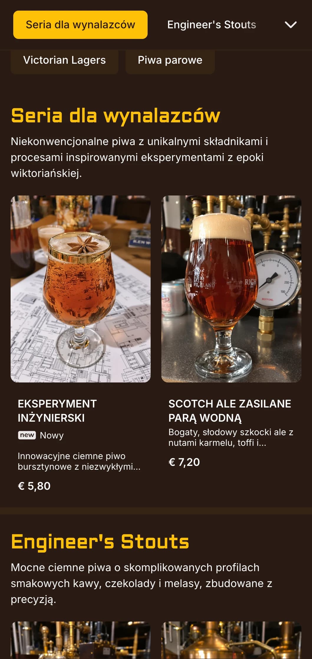 Wiktoriańsko-przemysłowa fuzja z mosiężnymi akcentami i mechaniczną estetyką, idealna do tematycznych browarów z charakterem.