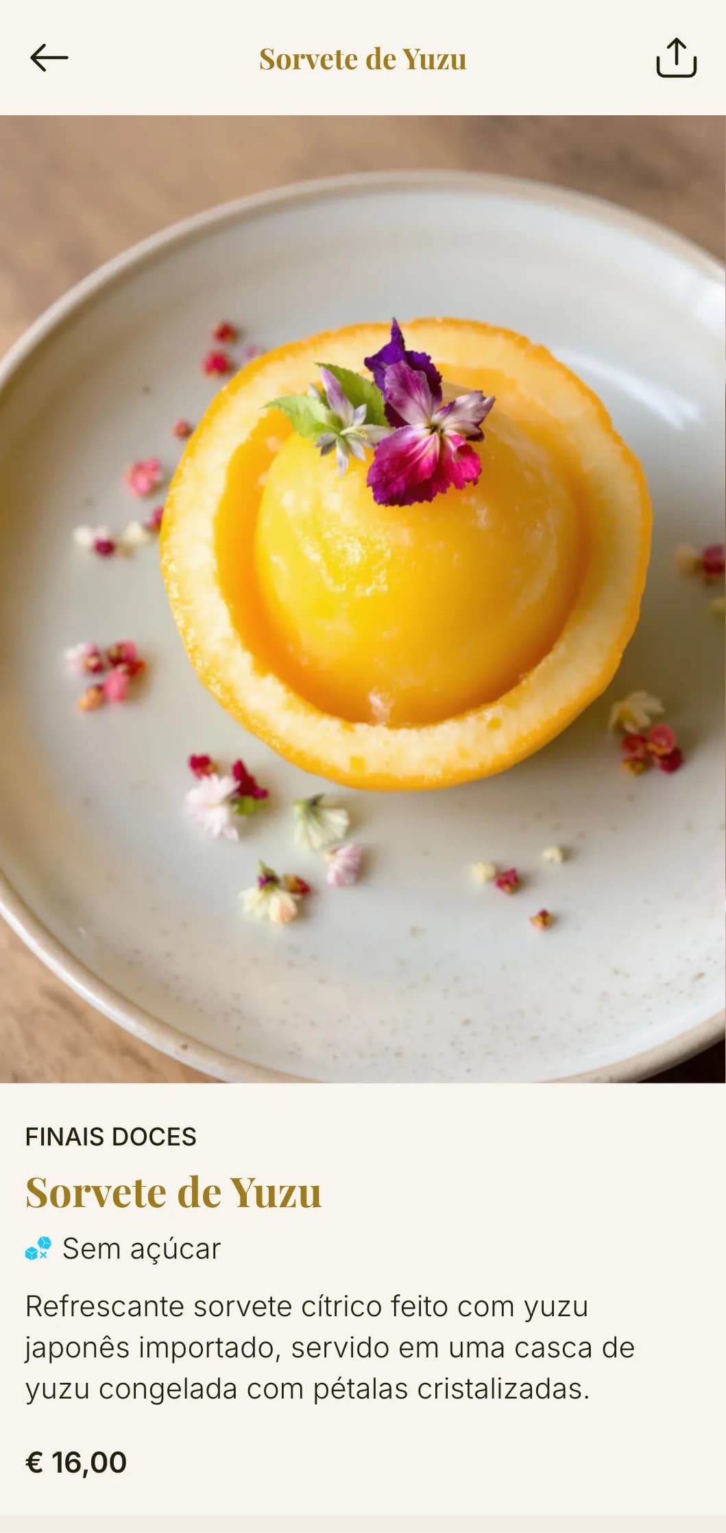 Experiência gastronômica japonesa refinada com elegância clássica, com tipografia serifada delicada e detalhes de flores de cerejeira em um fundo creme suave.
