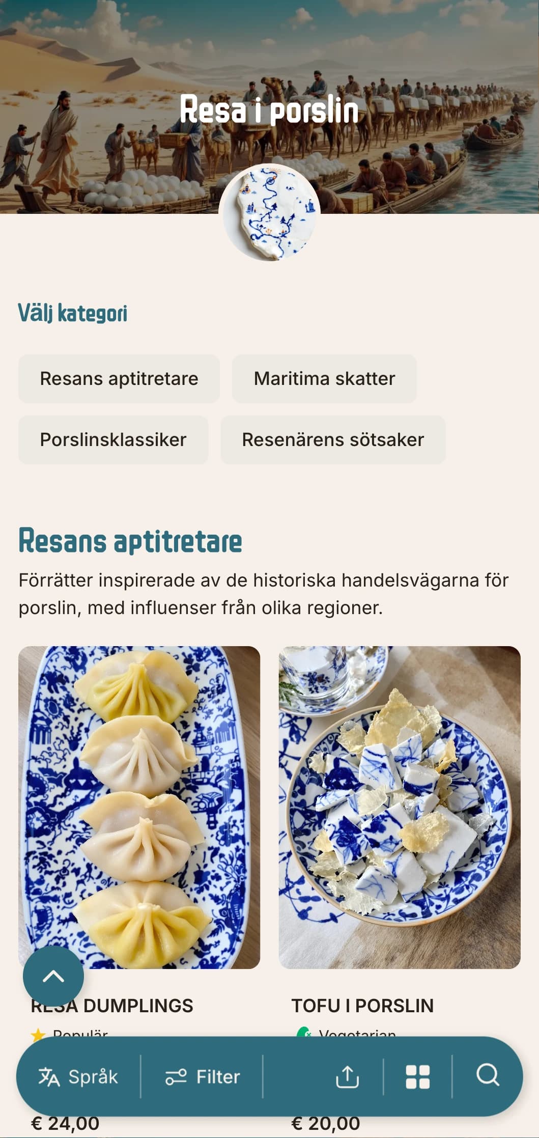 Elegant kinesisk menydesign inspirerad av porslinets handelsvägar, med historiska inslag för autentisk matlagning.