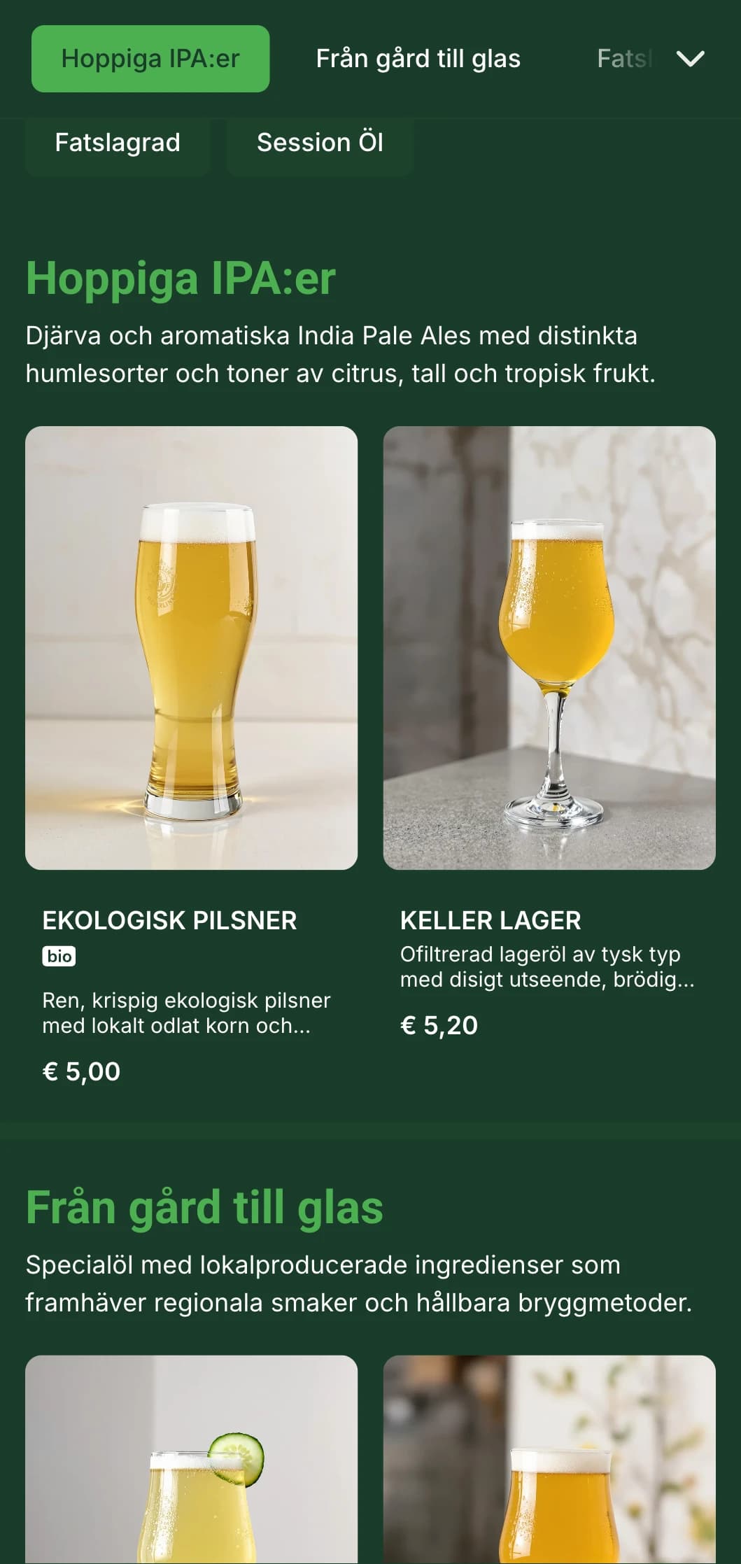 Modern och stilren design för moderna bryggerier och ölträdgårdar, med botaniska accenter och en fräsch färgpalett som framhäver ölets ingredienser.