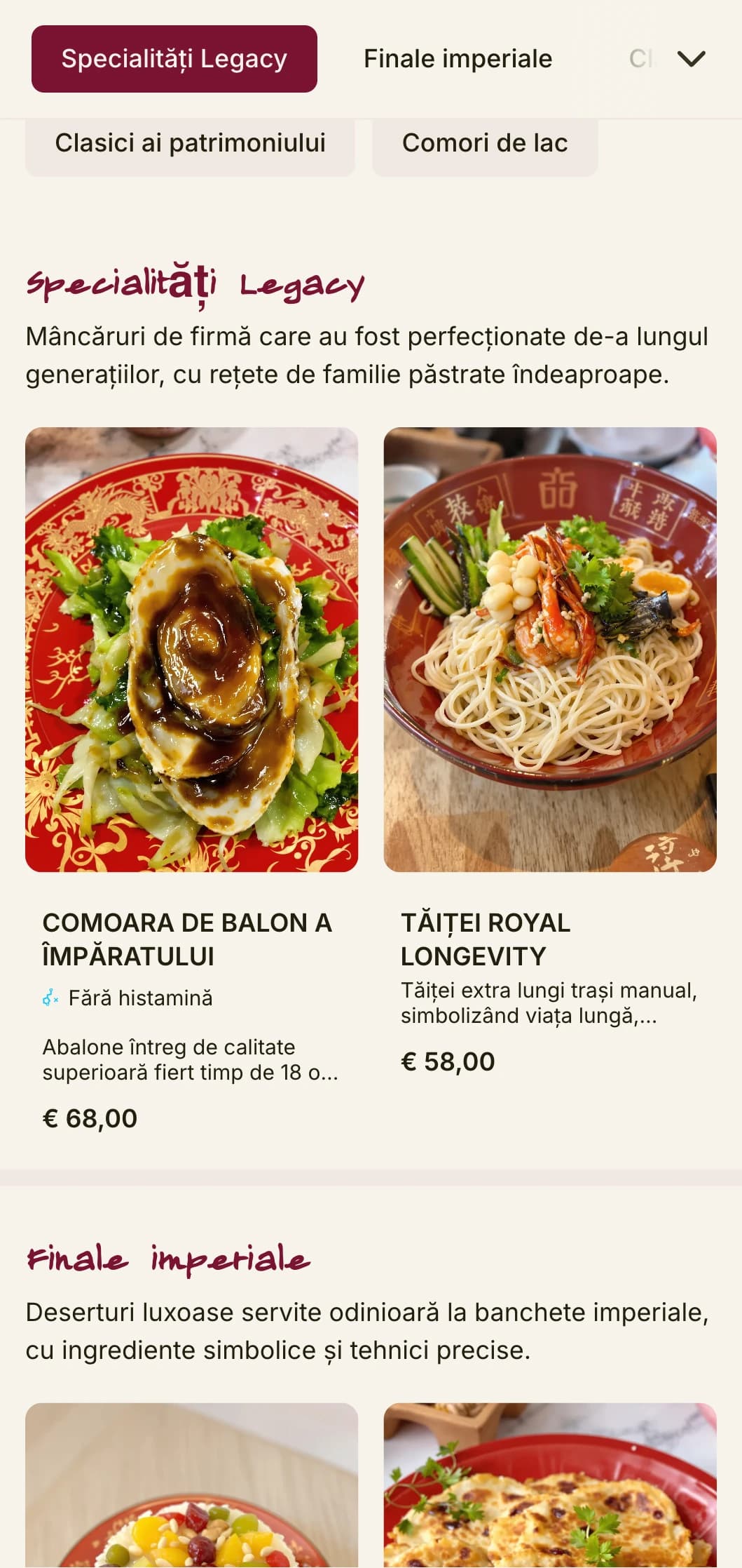 Meniu chinezesc luxos, inspirat de lacul tradițional, cu culori bogate pentru bucătăria de patrimoniu și ocazii speciale.