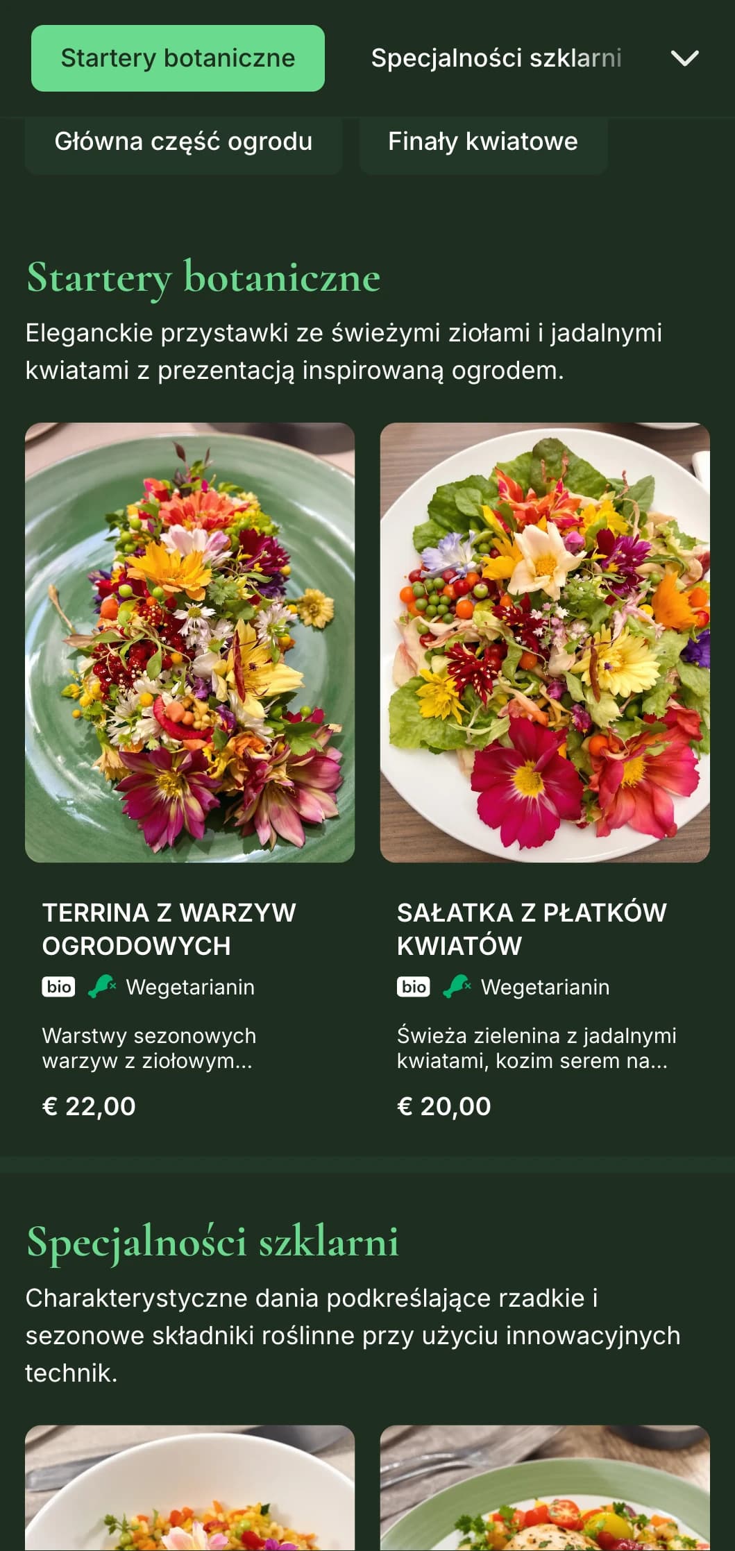 Eleganckie menu obiadowe z bujnymi elementami botanicznymi i głębokimi odcieniami zieleni, zaprojektowane z myślą o wyśmienitych posiłkach inspirowanych ogrodem.