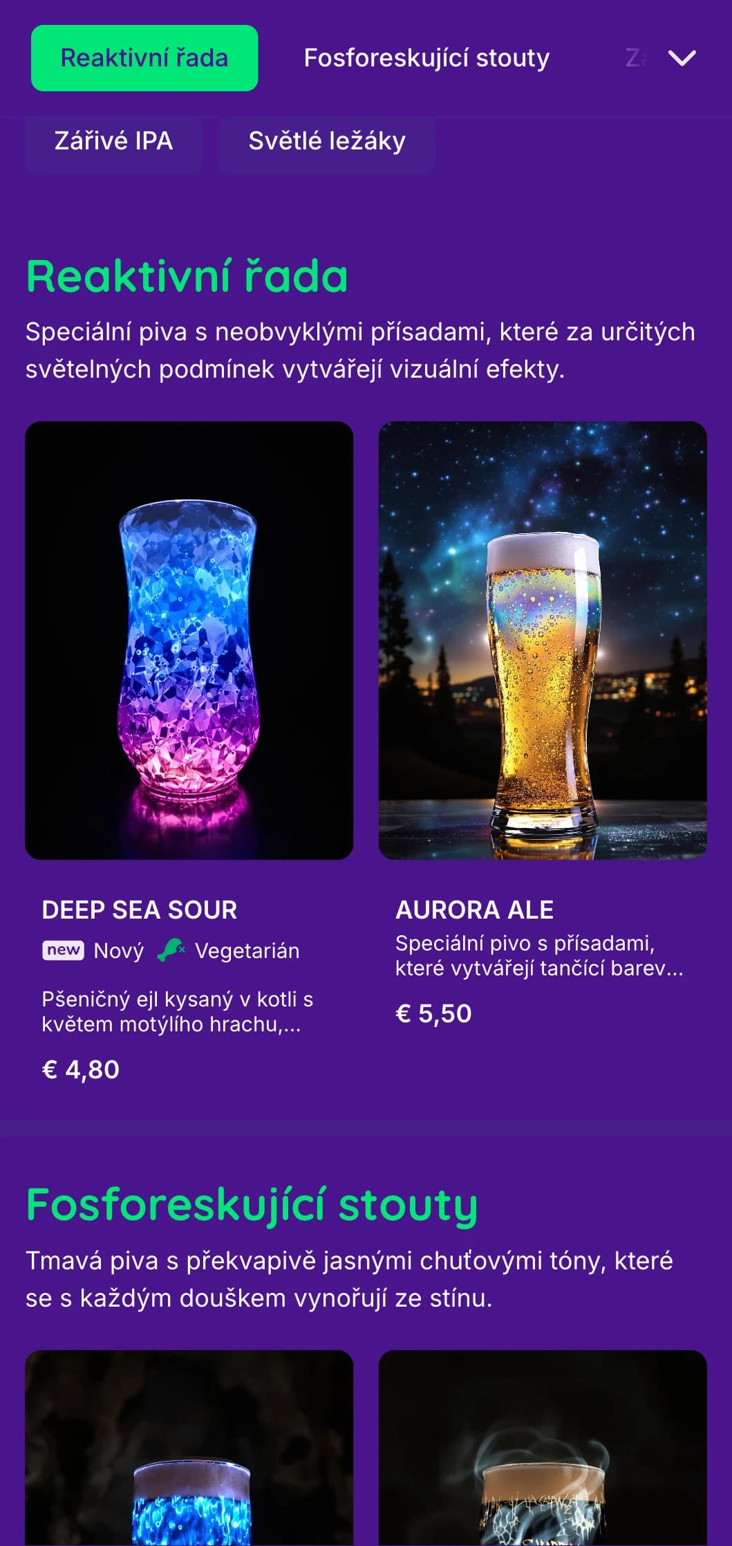 Éterický a magický design se zářícími prvky a hlubokým pozadím, ideální pro jedinečné zážitky s pivními specialitami.