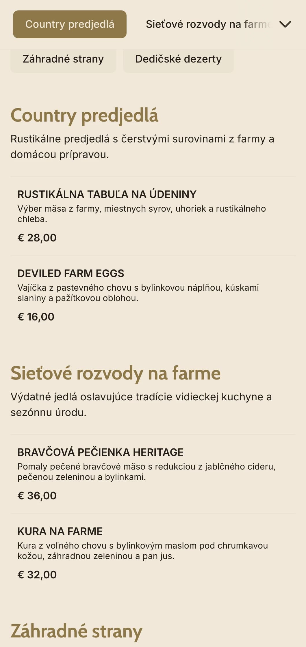 Plnohodnotný catering z farmy na stôl s miestnymi sezónnymi surovinami, obsluhou v rodinnom štýle a vidieckym šarmom pre vidiecke oslavy.