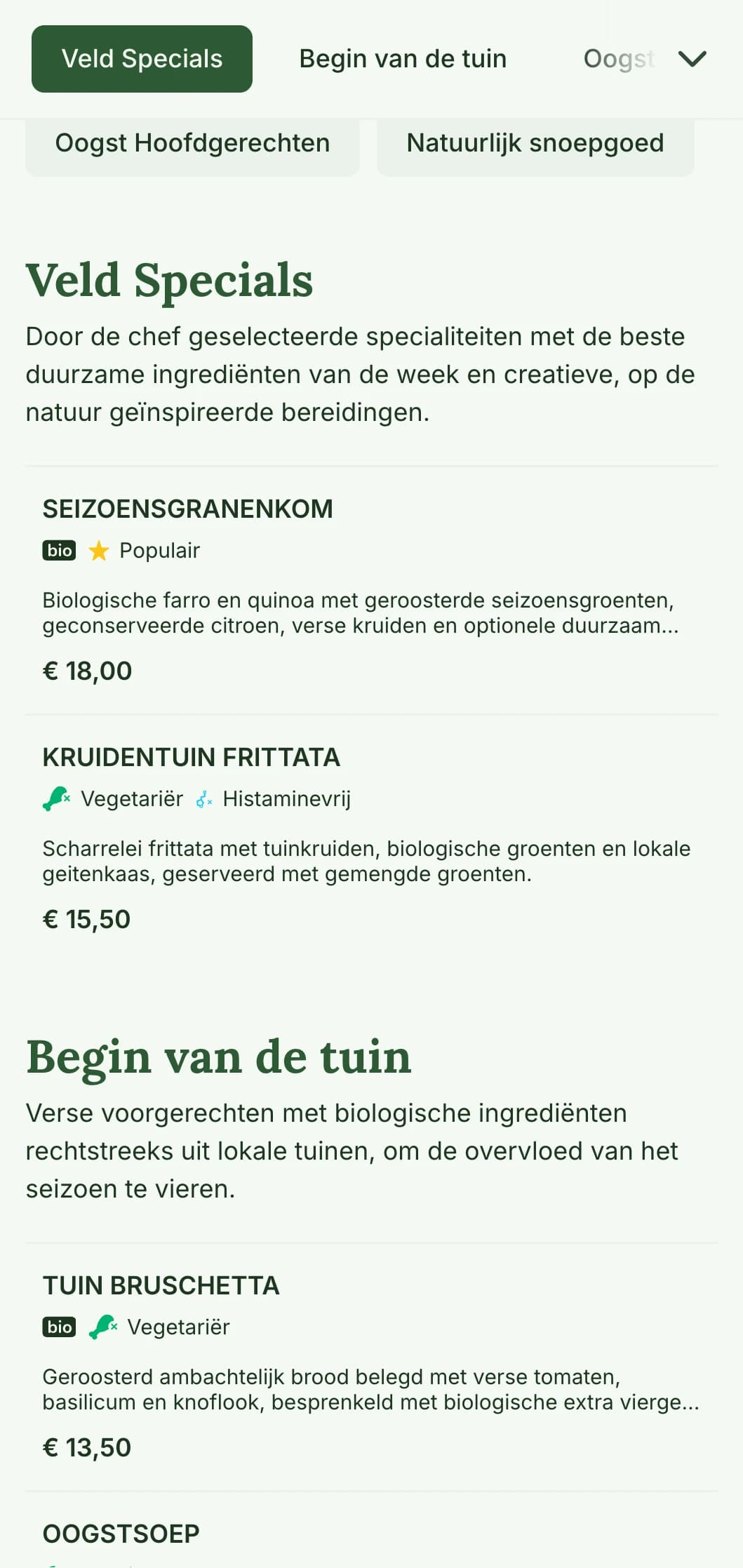 Fris, door de natuur geïnspireerd lunchmenu met seizoensgebonden ingrediënten en aanbod van boerderij tot tafel, ideaal voor cafés en restaurants met een focus op gezonde, biologische middagmaaltijden.