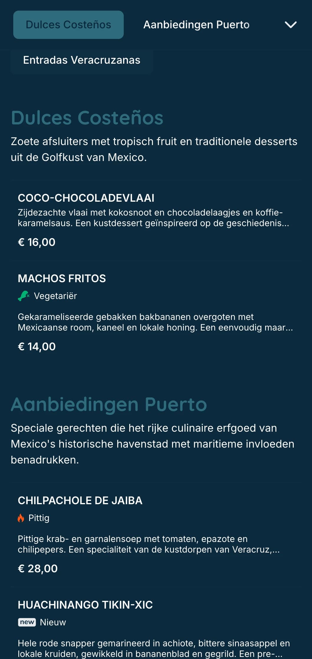 Vers en smakelijk kustmenu met Veracruz-zeevruchtenspecialiteiten met turquoise accenten, kustbeelden en kenmerkende visbereidingen.