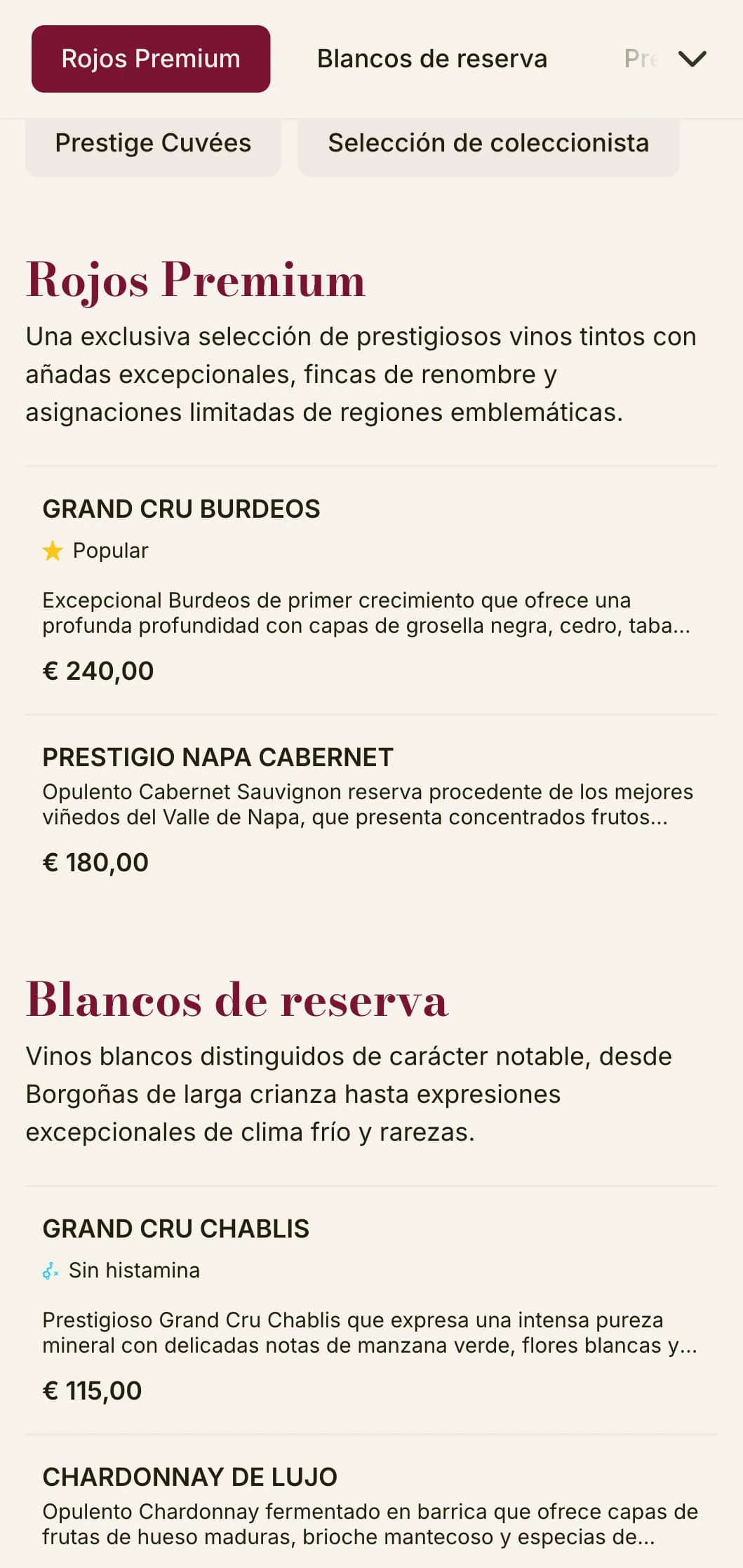 Lujosa plantilla de carta de vinos con ricos acentos burdeos y sofisticada tipografía, ideal para asadores y bodegas de primera calidad.