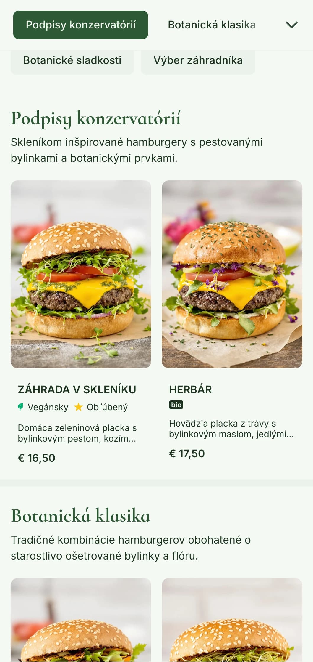 Burgerová záhrada zameraná na rastliny so skleníkovými prvkami a botanickými ilustráciami.