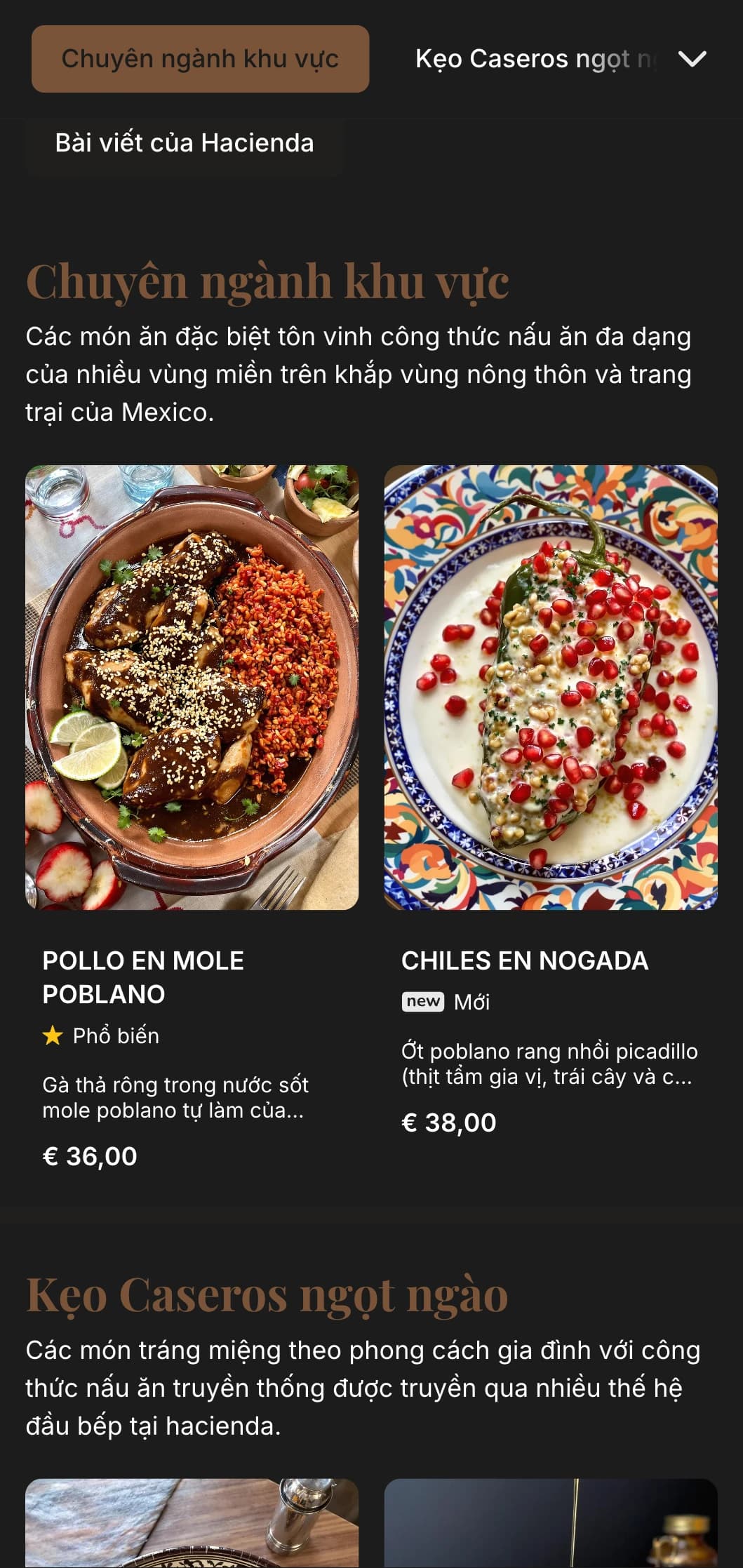 Thực đơn theo phong cách trang trại Mexico mộc mạc và ấm áp với kết cấu gỗ phong phú, công thức nấu ăn truyền thống và các món ăn thịnh soạn trong bối cảnh trang trại thanh lịch.