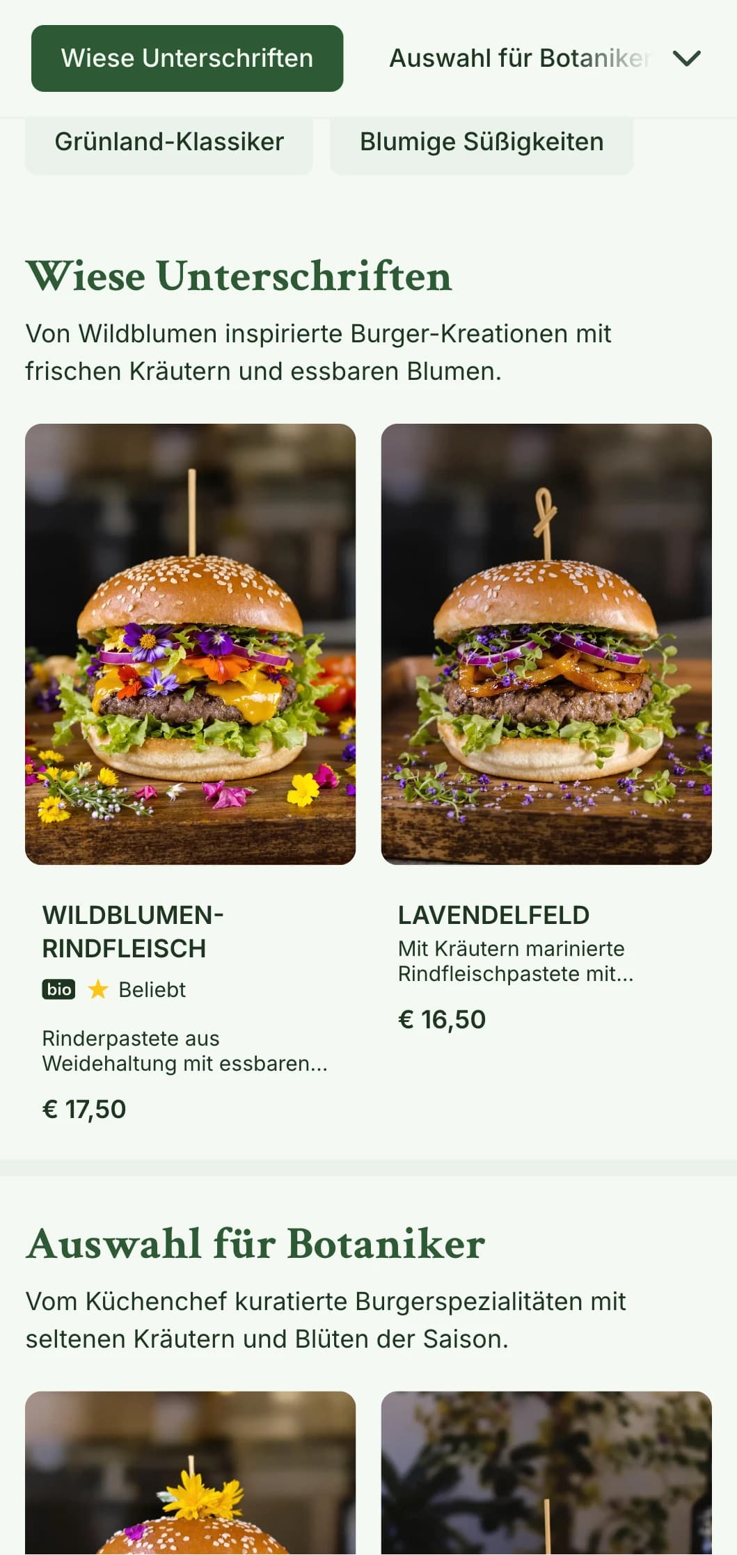 Von Wildblumen und Wiesen inspiriertes Burger-Konzept mit natürlicher, luftiger Ästhetik.