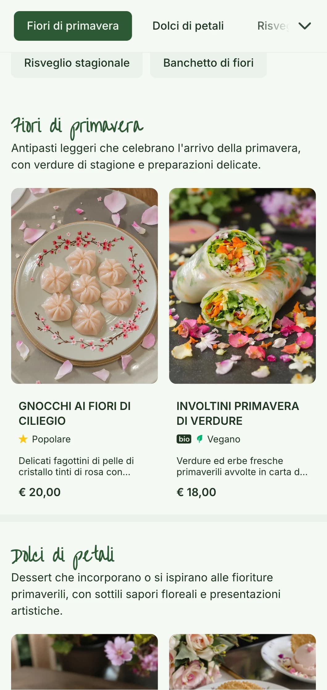 Il design del menu cinese si ispira ai fiori di ciliegio e di prugno, con motivi delicati per le offerte stagionali primaverili.