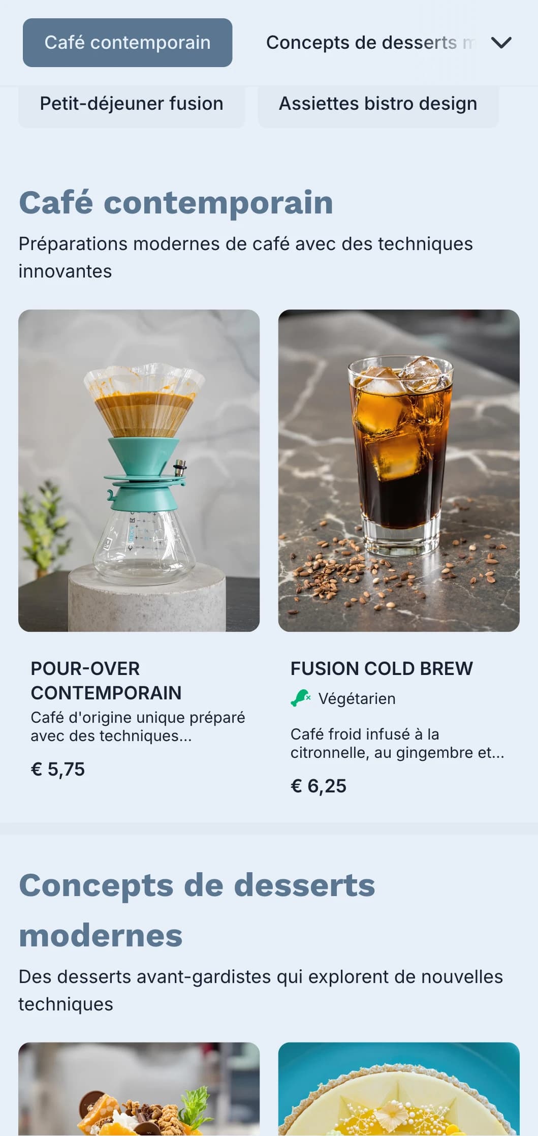 Design contemporain épuré aux accents sarcelle pour les bistrots modernes et les cafés fusion.