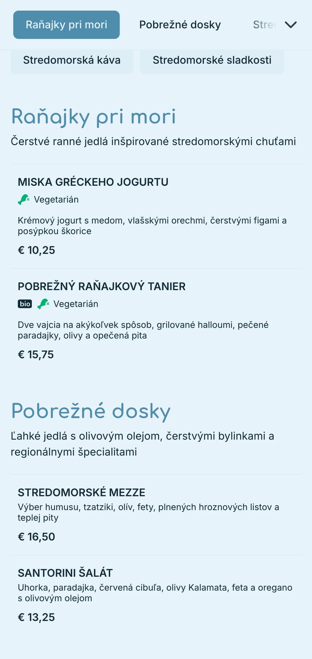 Osviežujúca modrá paleta inšpirovaná stredomorskými vodami pre prímorské kaviarne a bistrá.
