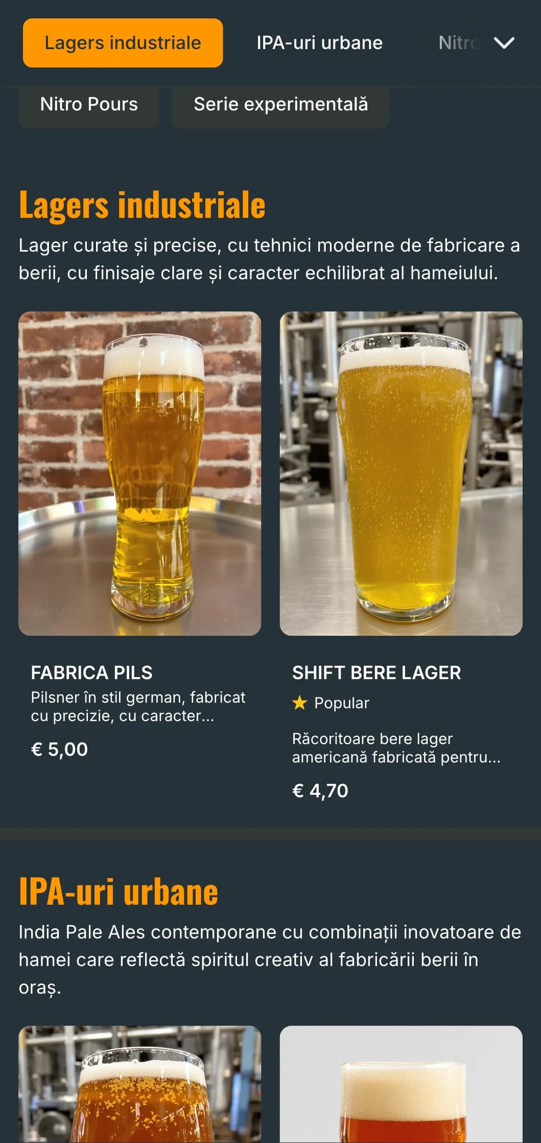 Șablon de inspirație industrială cu accente metalice și estetică urbană, ideal pentru barurile de bere din orașe și sălile de servire moderne.