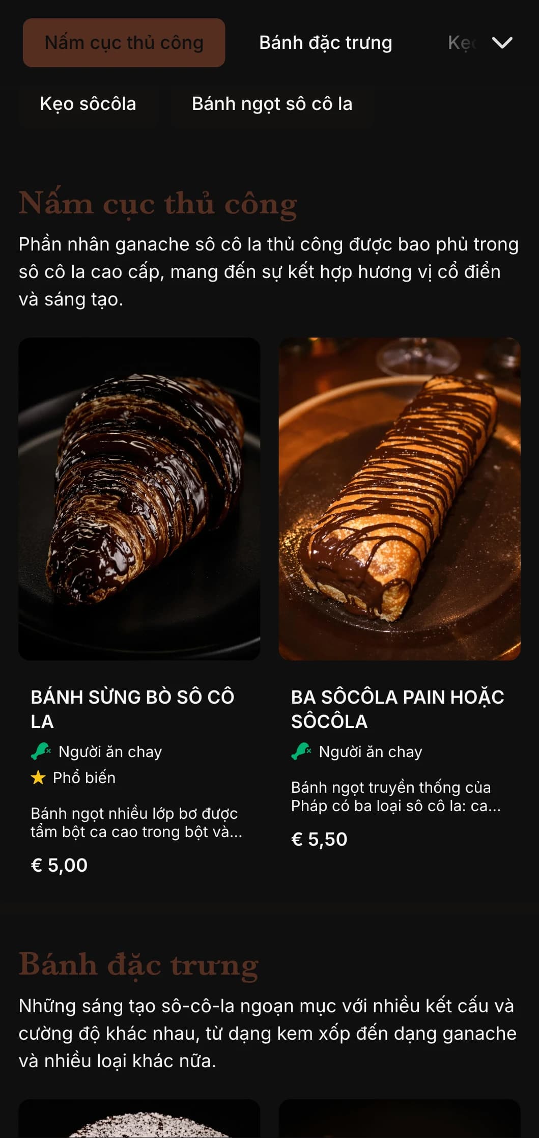 Thiết kế thực đơn bánh mì sang trọng, tinh tế với tông màu nâu sô-cô-la đậm và kiểu chữ thanh lịch, hoàn hảo cho các tiệm bánh chuyên về sô-cô-la.