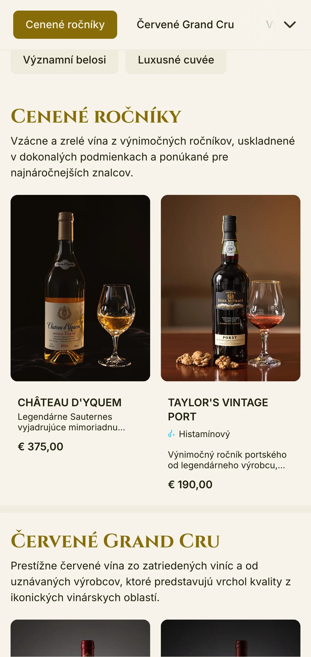 Opulentne dramatická šablóna vínneho lístka so sýto červenými a zlatými akcentmi, ideálna pre luxusné stolovanie a zážitky s prémiovými vínami.