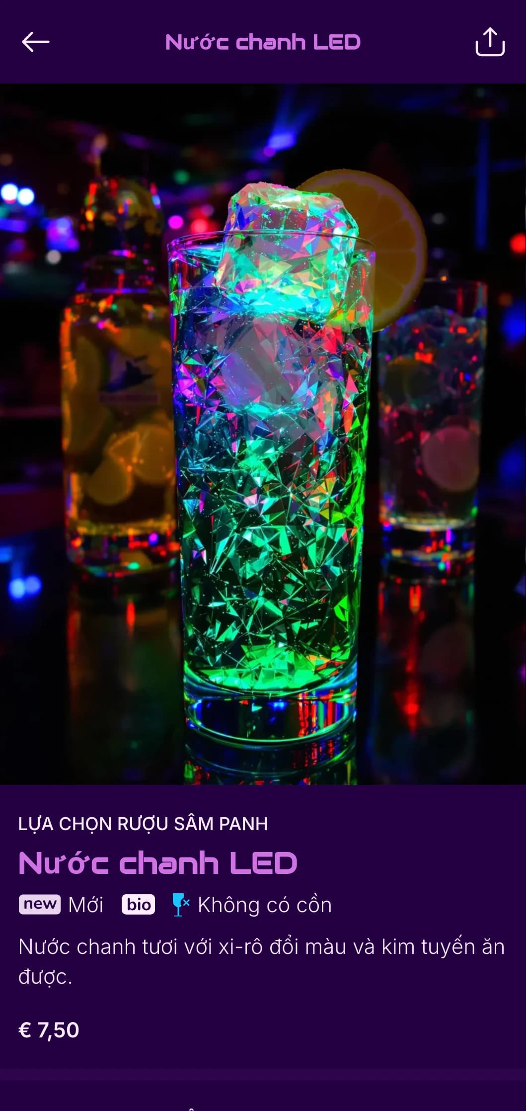 Thiết kế lấy cảm hứng từ màu neon tím đậm dành cho các hộp đêm và quán bar khiêu vũ sôi động.