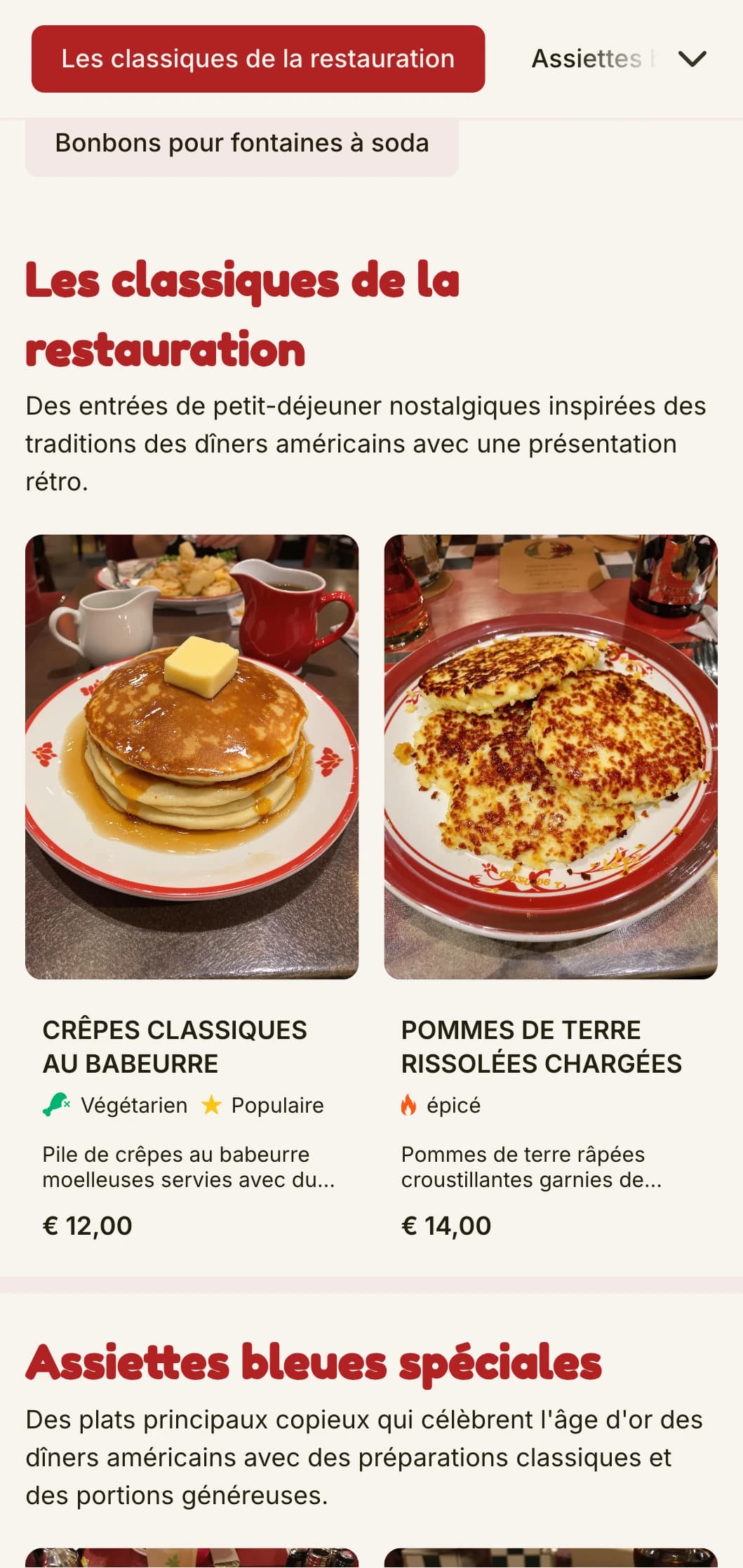 Modèle de brunch d'inspiration rétro avec une esthétique de restaurant américain classique, idéal pour les établissements de petit-déjeuner nostalgiques.