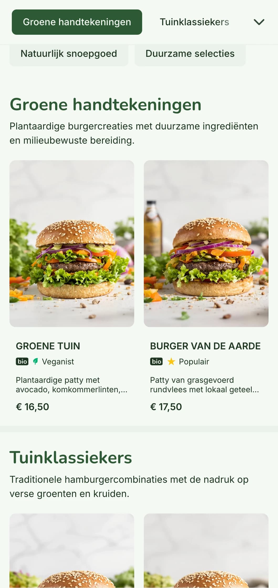 Milieubewust hamburgermenu met duurzame focus, met natuurlijke materialen en plantaardige opties.