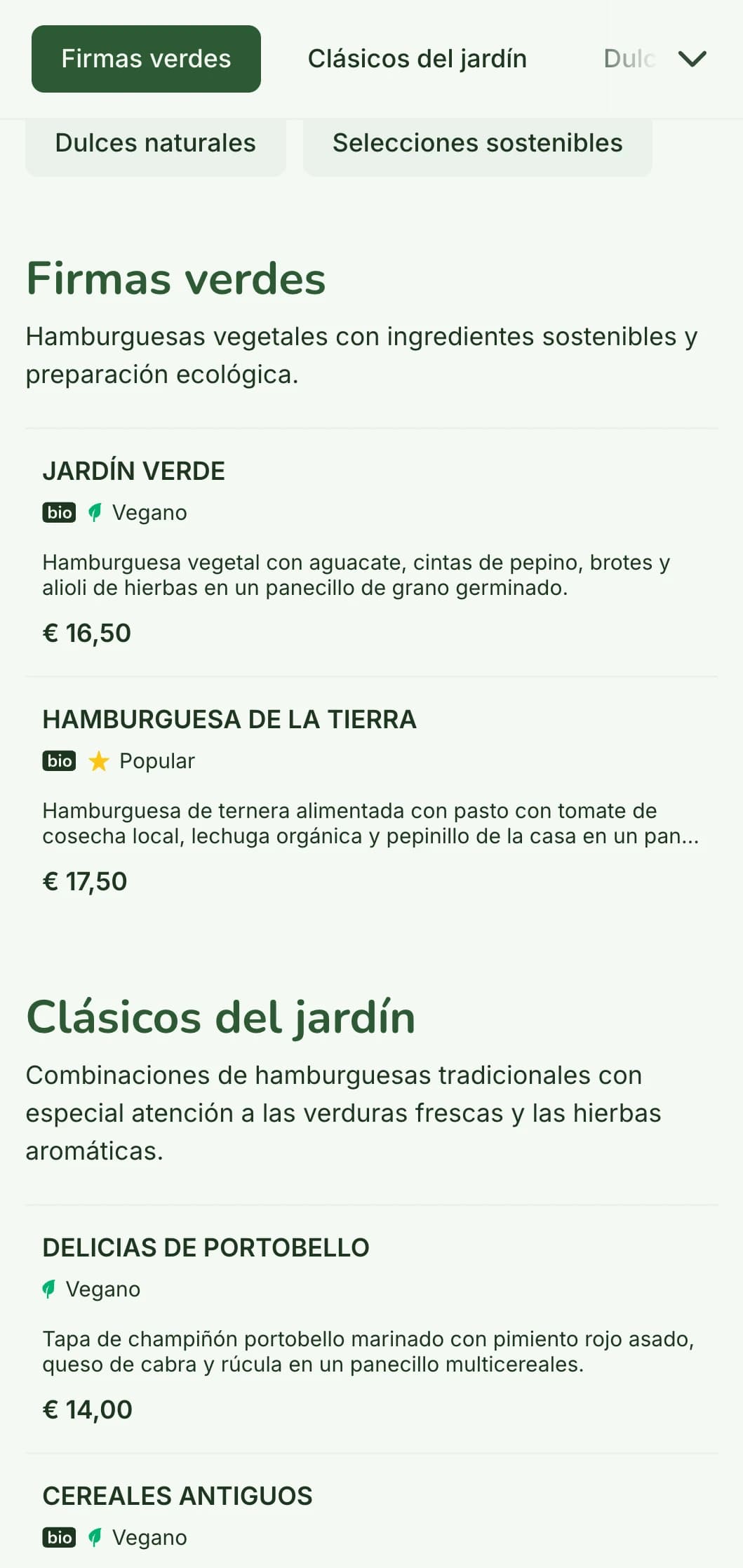 Menú de hamburguesas ecológico y sostenible, con materiales naturales y opciones vegetales.