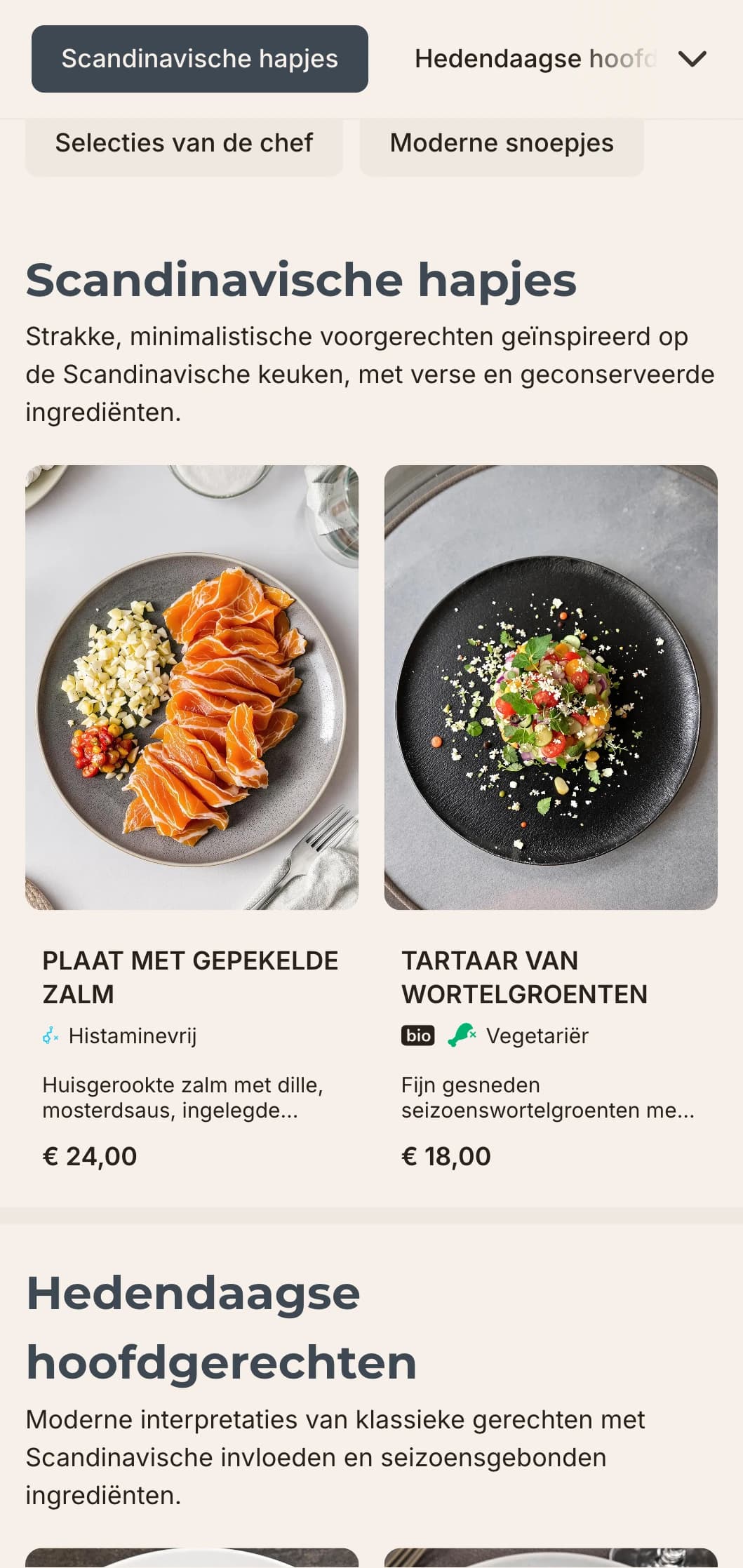 Een strak, minimalistisch ontwerp voor dinerkaarten met Scandinavische invloeden, met veel witte ruimte en geometrische elementen, ideaal voor eigentijdse eetgelegenheden.