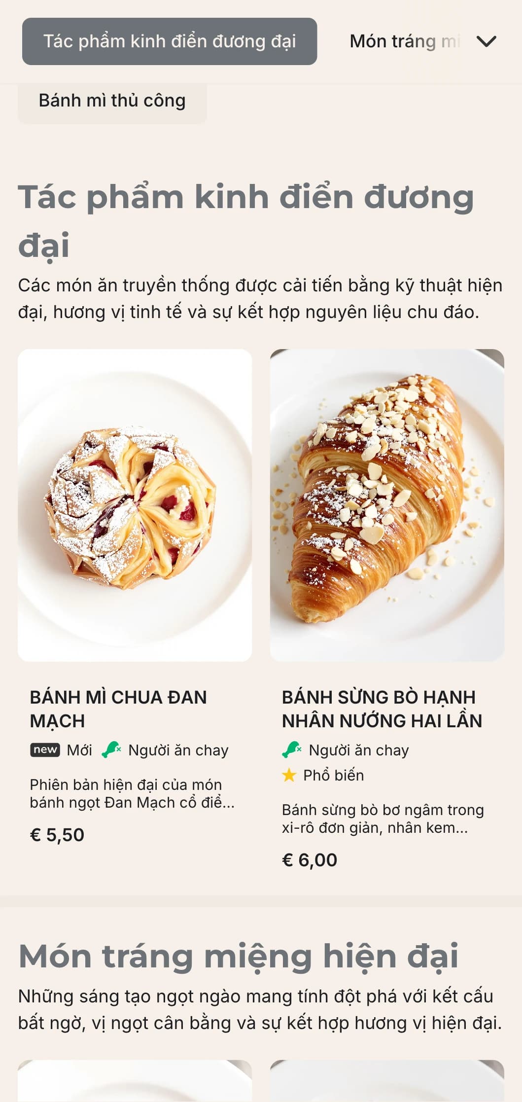 Thiết kế thực đơn tiệm bánh hiện đại, tối giản với đường nét gọn gàng và kiểu chữ đơn giản, lý tưởng cho các tiệm bánh thành thị mang phong cách thẩm mỹ hiện đại.