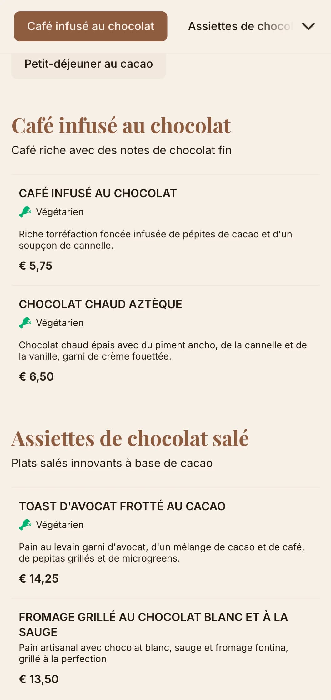 Design brun profond avec des textures riches pour les cafés de chocolat et les boutiques de desserts.