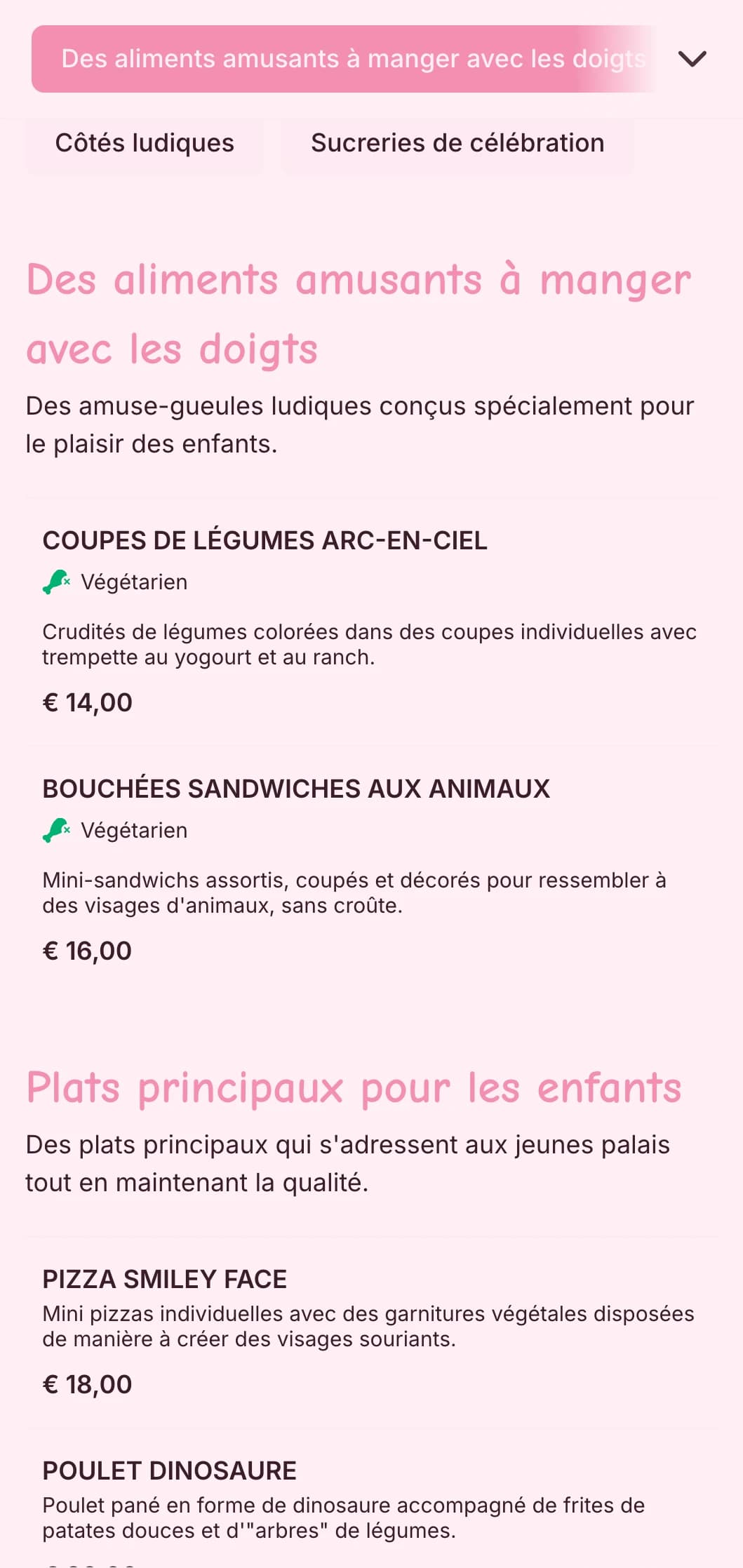 Un service de restauration amusant et coloré, conçu spécialement pour les événements destinés aux enfants, avec une présentation ludique, des options adaptées aux enfants et des stations de restauration interactives.
