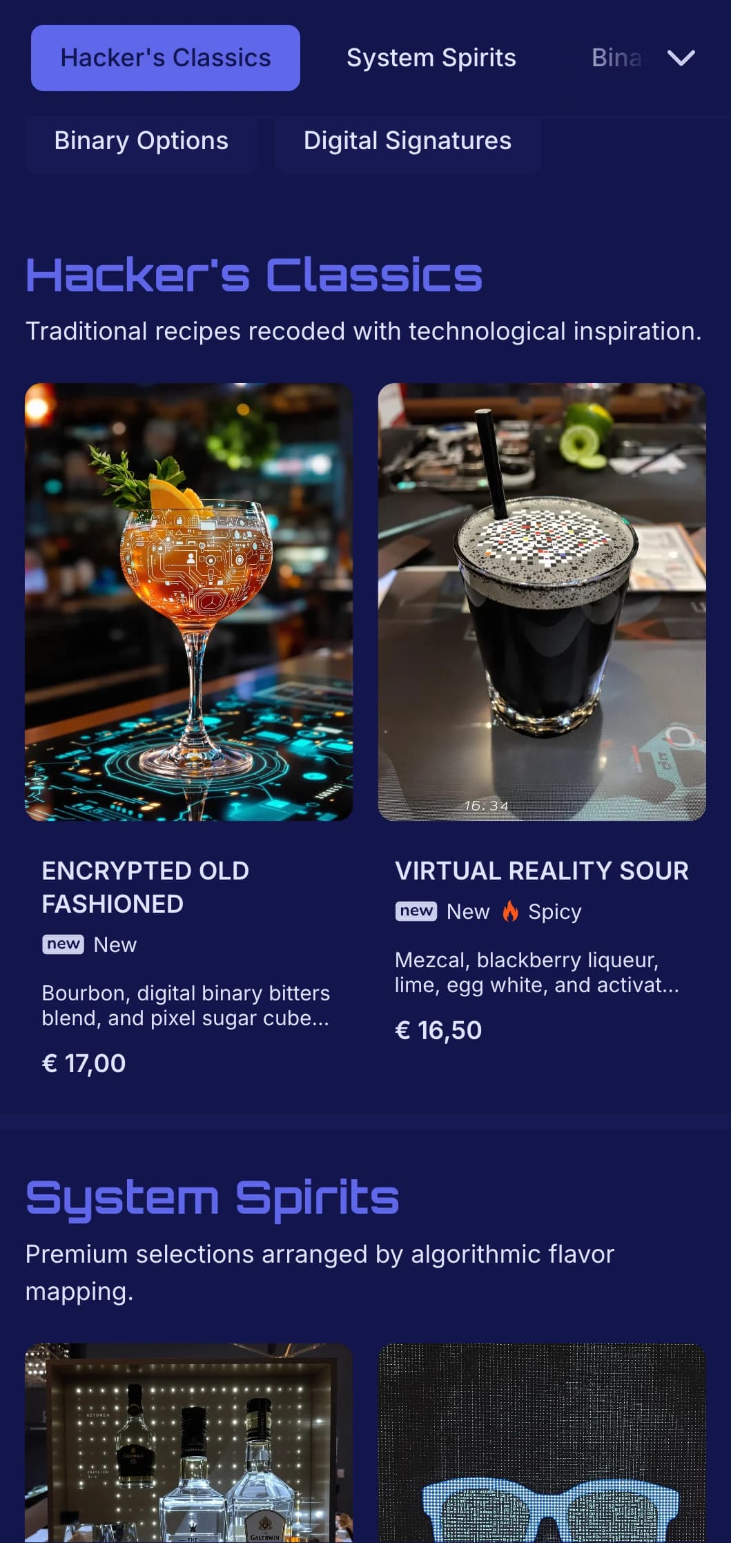 Futuristic blue and black design with digital elements for cutting-edge bars.
