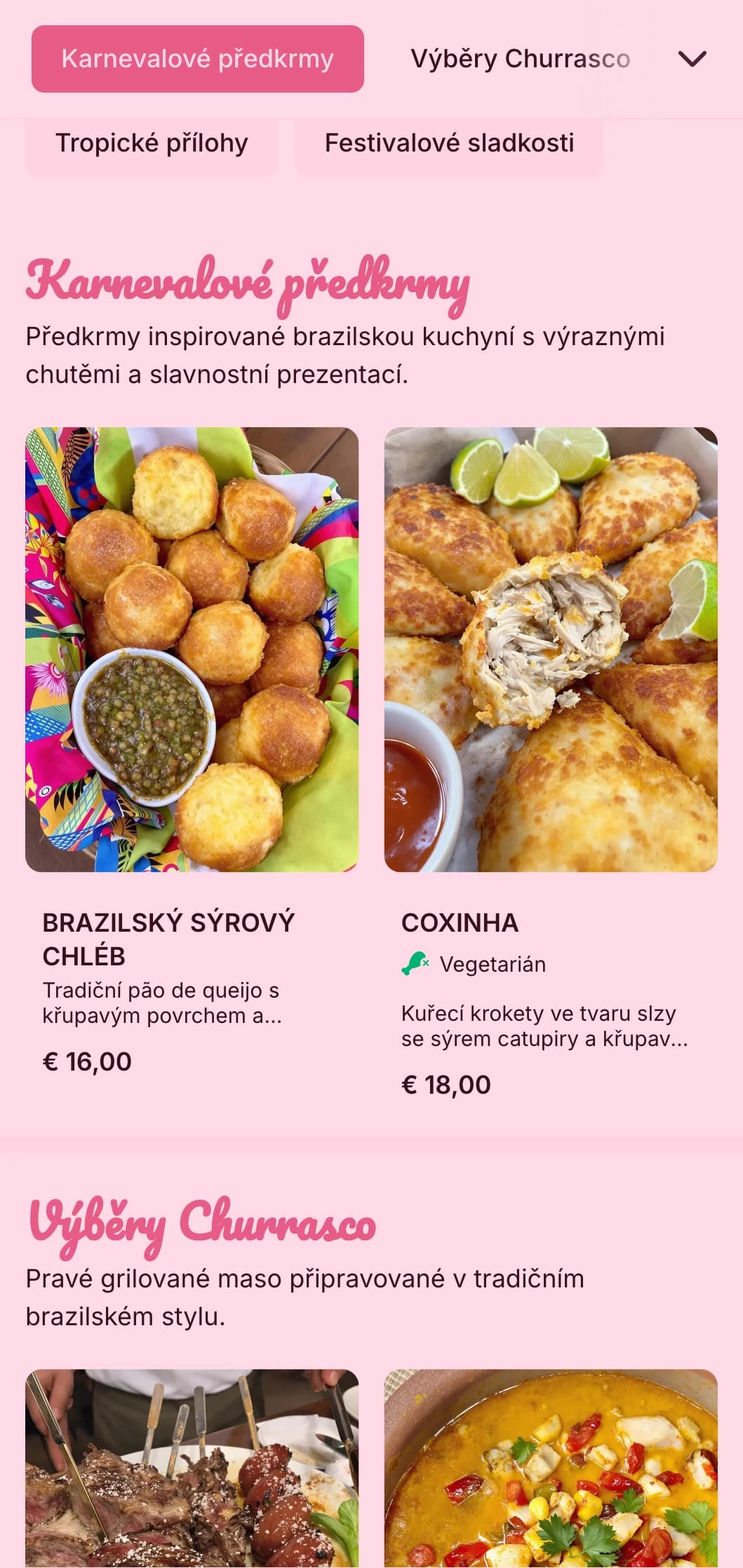 Energický catering inspirovaný brazilskou kuchyní s grilovaným masem, tropickými prvky a slavnostní prezentací pro živé oslavy.