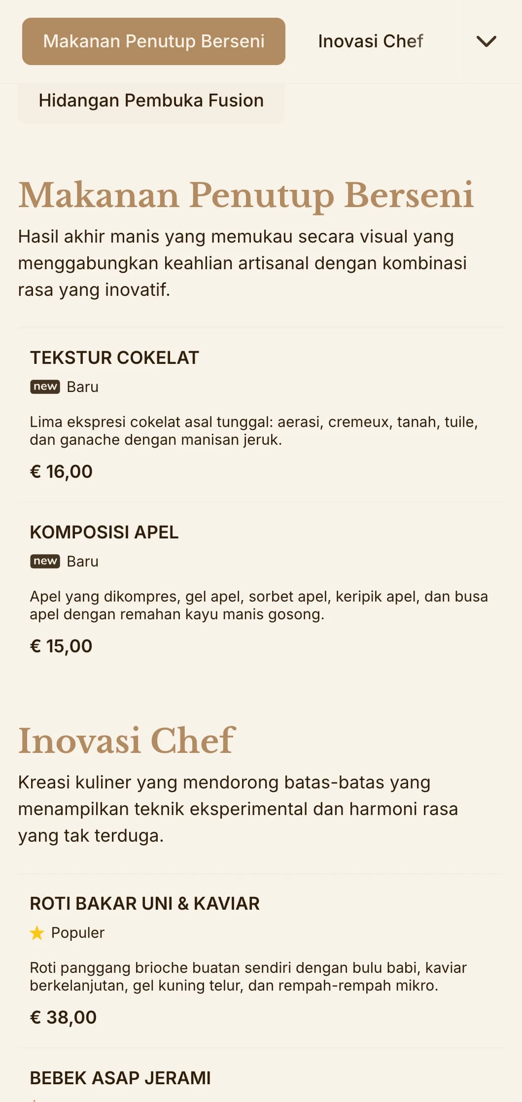 Perpaduan canggih antara estetika artisanal dan presentasi gourmet, ideal untuk tempat kuliner yang inovatif.