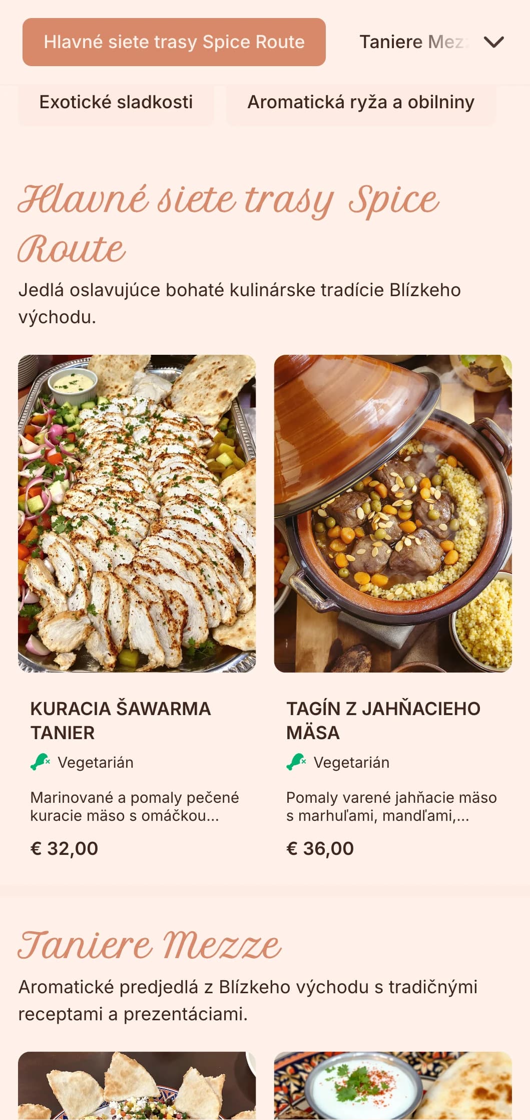 Bohatý, aromatický catering z Blízkeho východu s výraznými koreninami, tradičnými receptami a autentickou prezentáciou na kultúrne podujatia a špeciálne príležitosti.