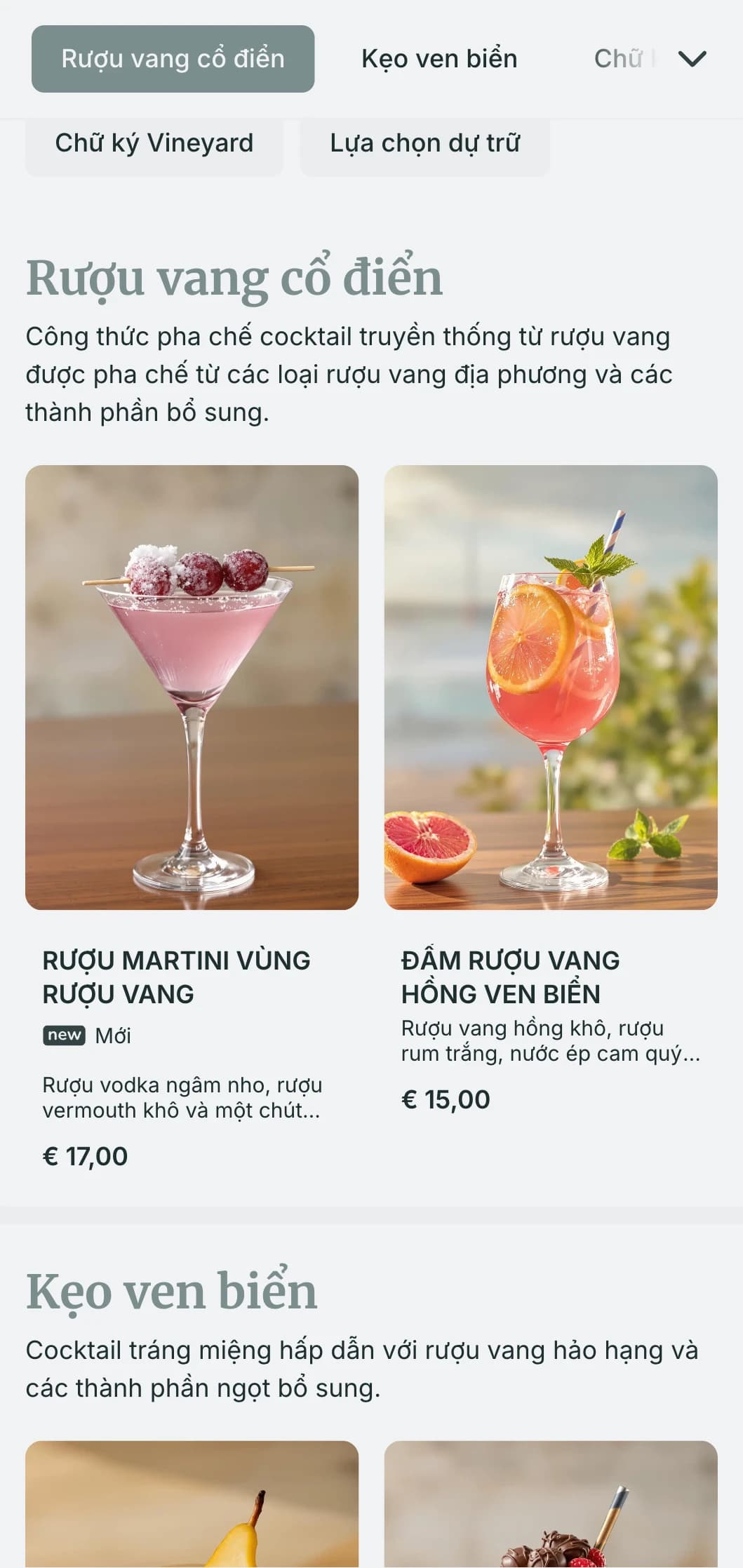 Thiết kế mới mẻ lấy cảm hứng từ bờ biển dành cho các quán bar rượu vang ở những địa điểm ven biển với tông màu xanh xám mờ ảo và kiểu chữ thoáng mát.
