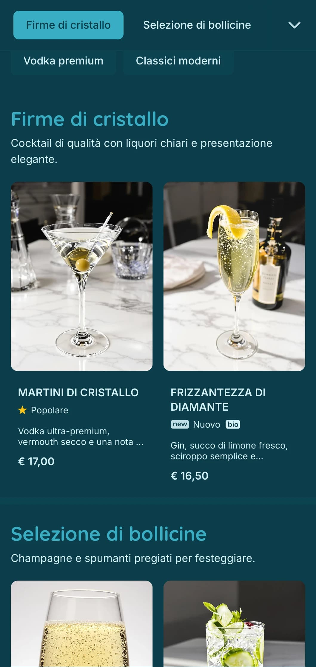 Design blu chiaro con elementi ispirati alle gemme per cocktail bar contemporanei.