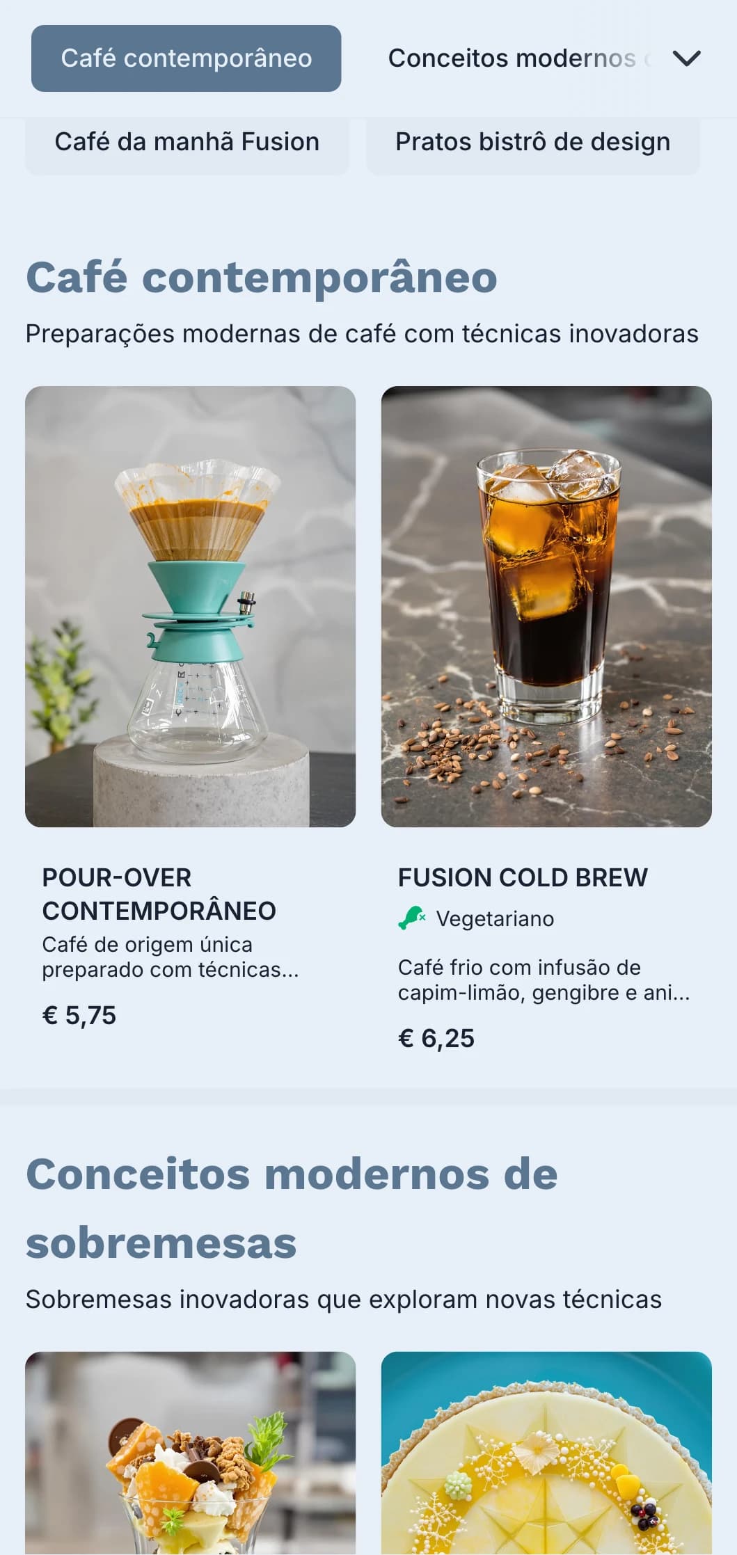 Design contemporâneo limpo com detalhes em azul-petróleo para bistrôs modernos e cafeterias de fusão.