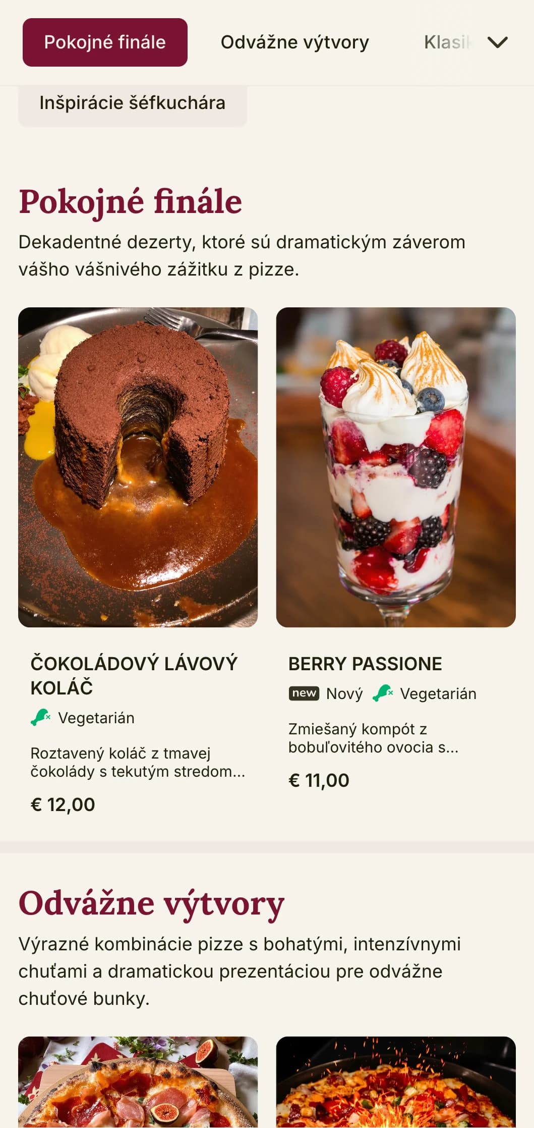 Odvážny a vášnivý dizajn pizza menu s bohatými farbami a divadelnými prvkami pre pizzerie s osobitým charakterom.