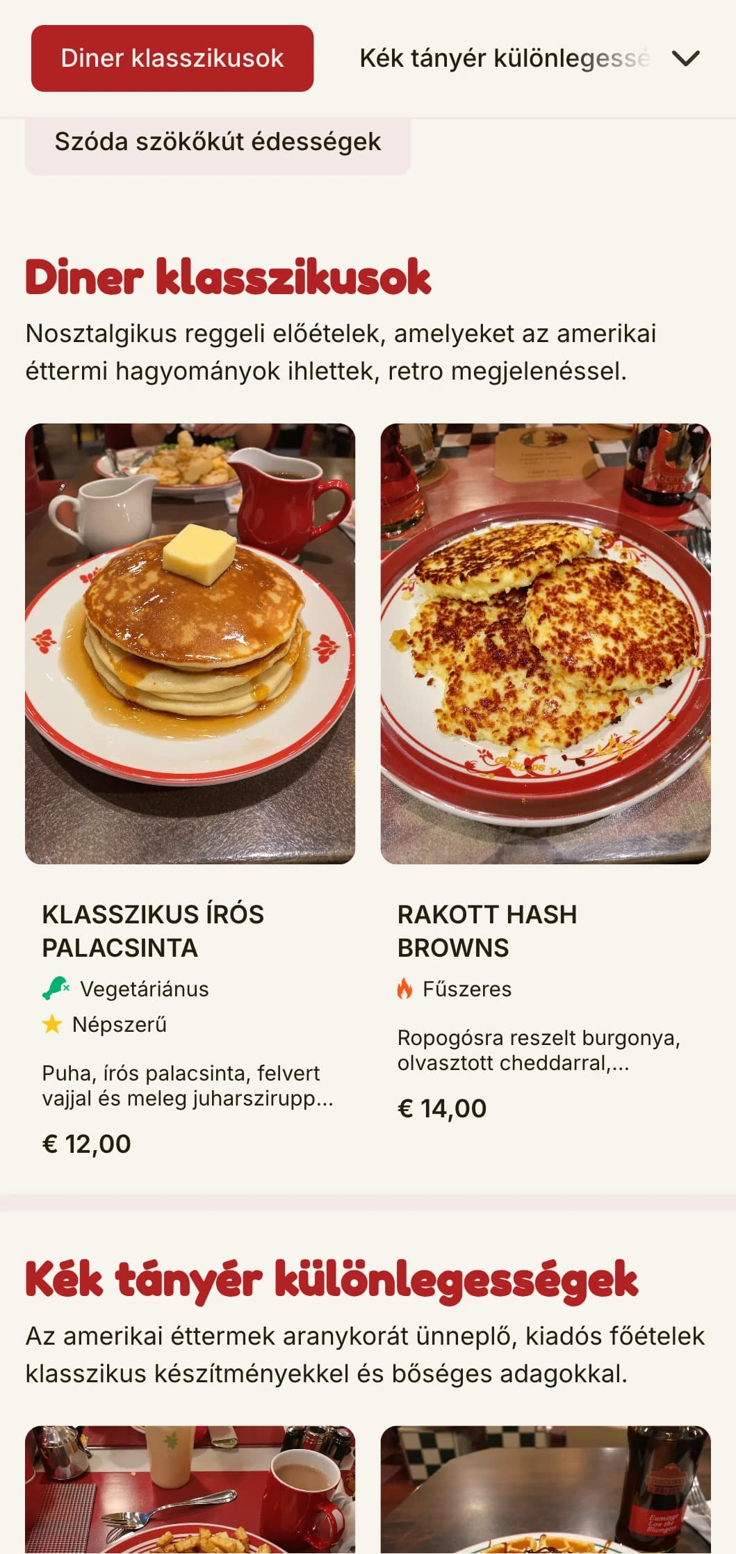 Retro ihletésű brunch sablon klasszikus amerikai éttermi esztétikával, ideális nosztalgikus reggelizőhelyekre.