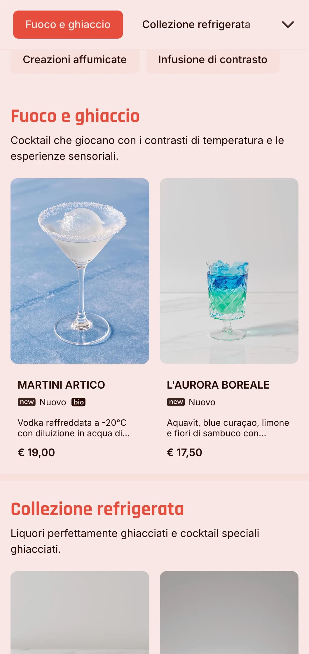 Design dinamico blu e rosso che gioca con elementi caldi e freddi per bar innovativi.