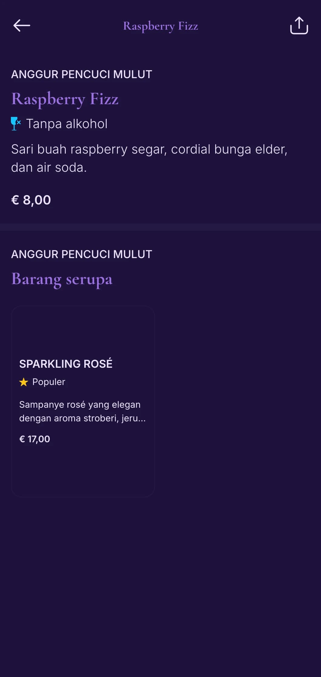 Desain ungu lembut dengan elemen berbintang untuk bar atap dan tempat romantis.