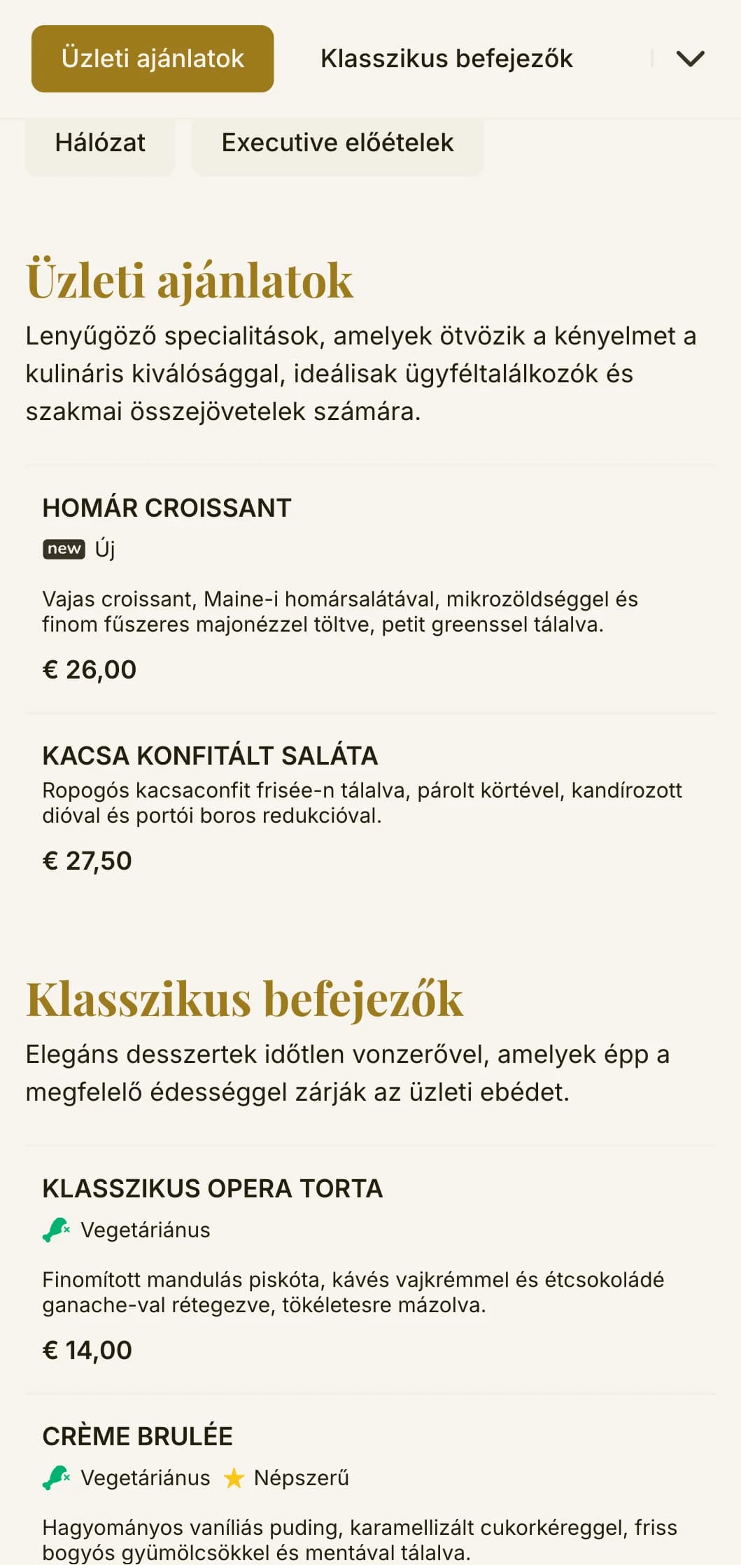 Elegáns, mégis hatékony ebédmenü design üzleti negyedek és vállalati étkeztetés számára, időtálló tipográfiával és kifinomult elrendezéssel a gyors, professzionális ebédekhez.
